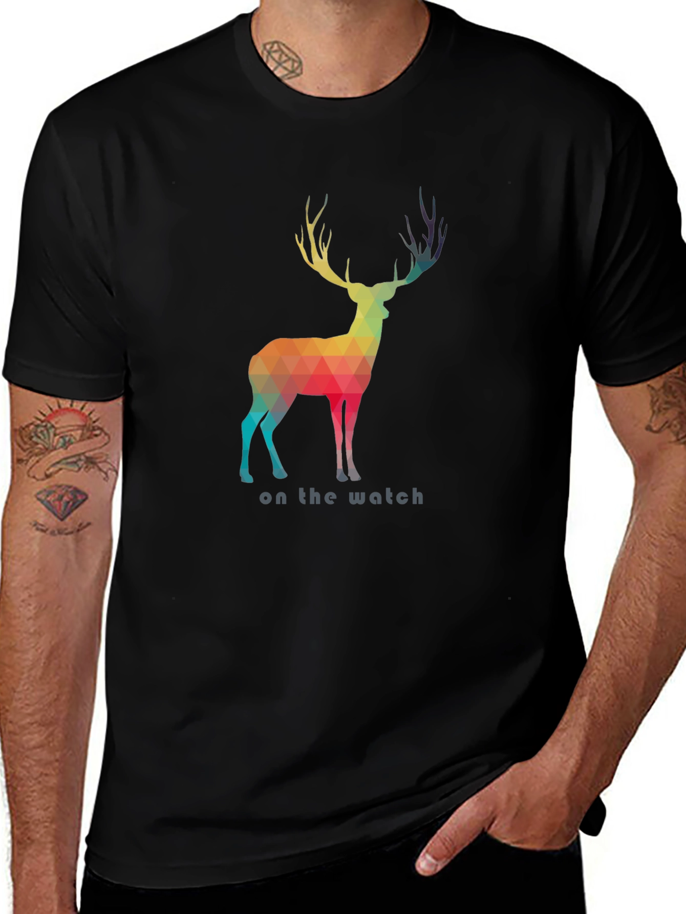 Geometric Deer Graphic T-Shirt - On the Watch