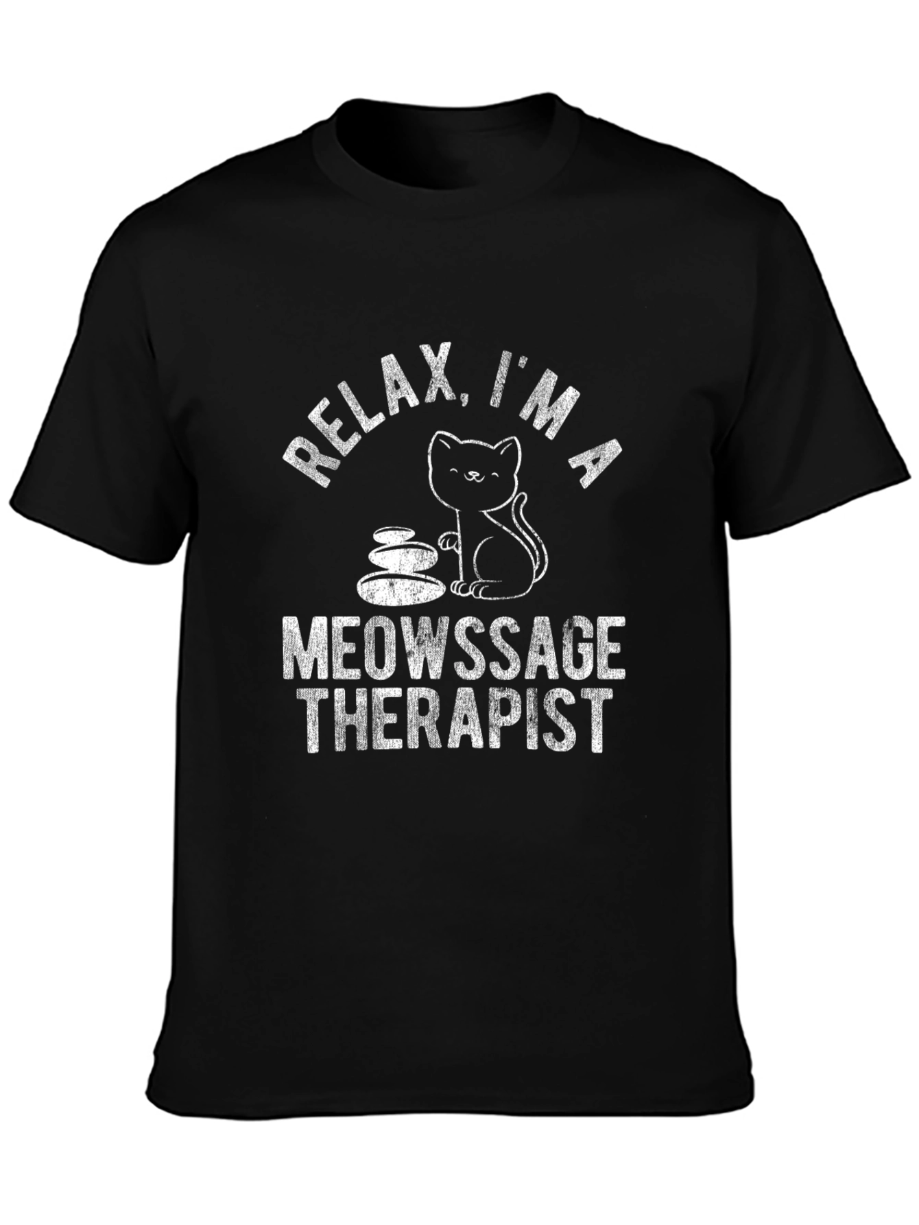 Relax Meowsage Therapist Cat Black T-Shirt