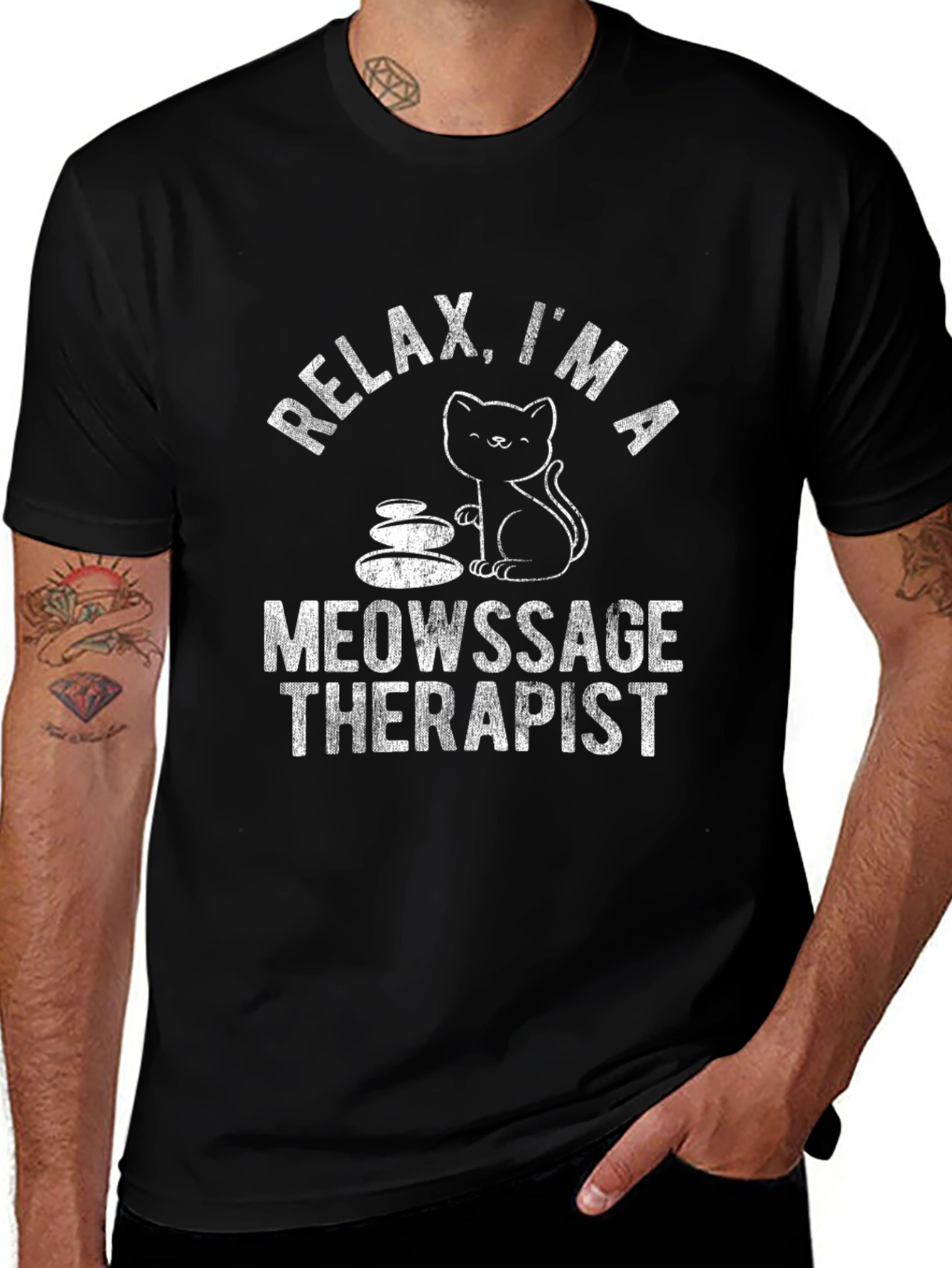 Relax Meowsage Therapist Cat Black T-Shirt