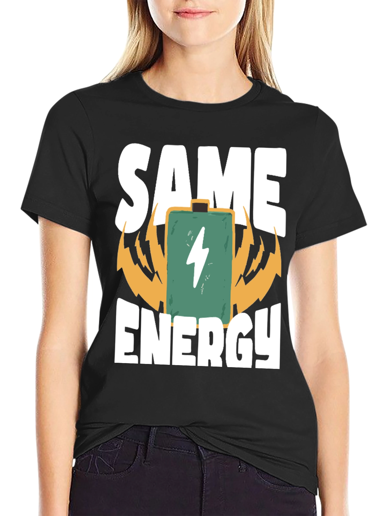 Same Energy Black Cotton Graphic Tee