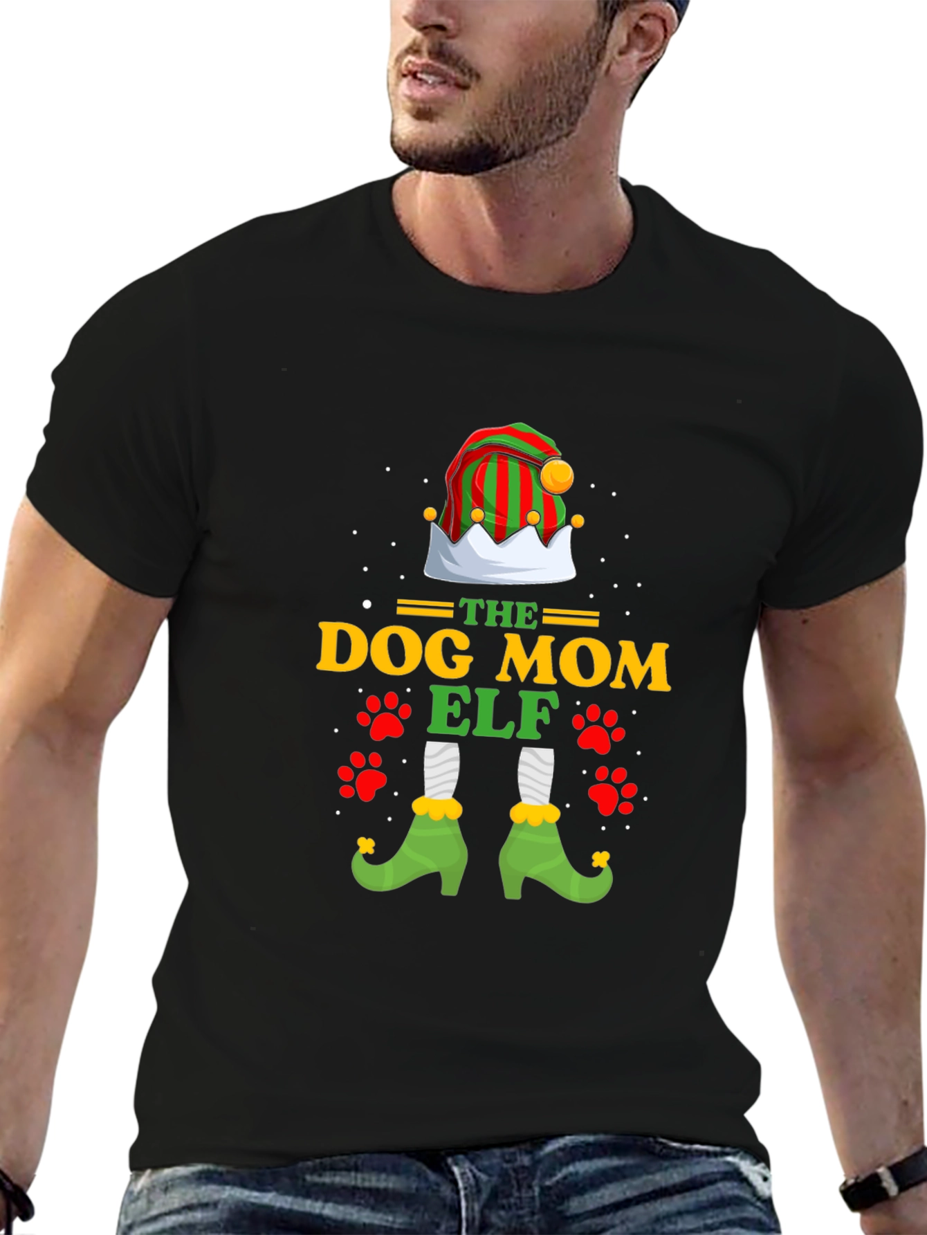 Dog Mom Elf Christmas Graphic T-Shirt