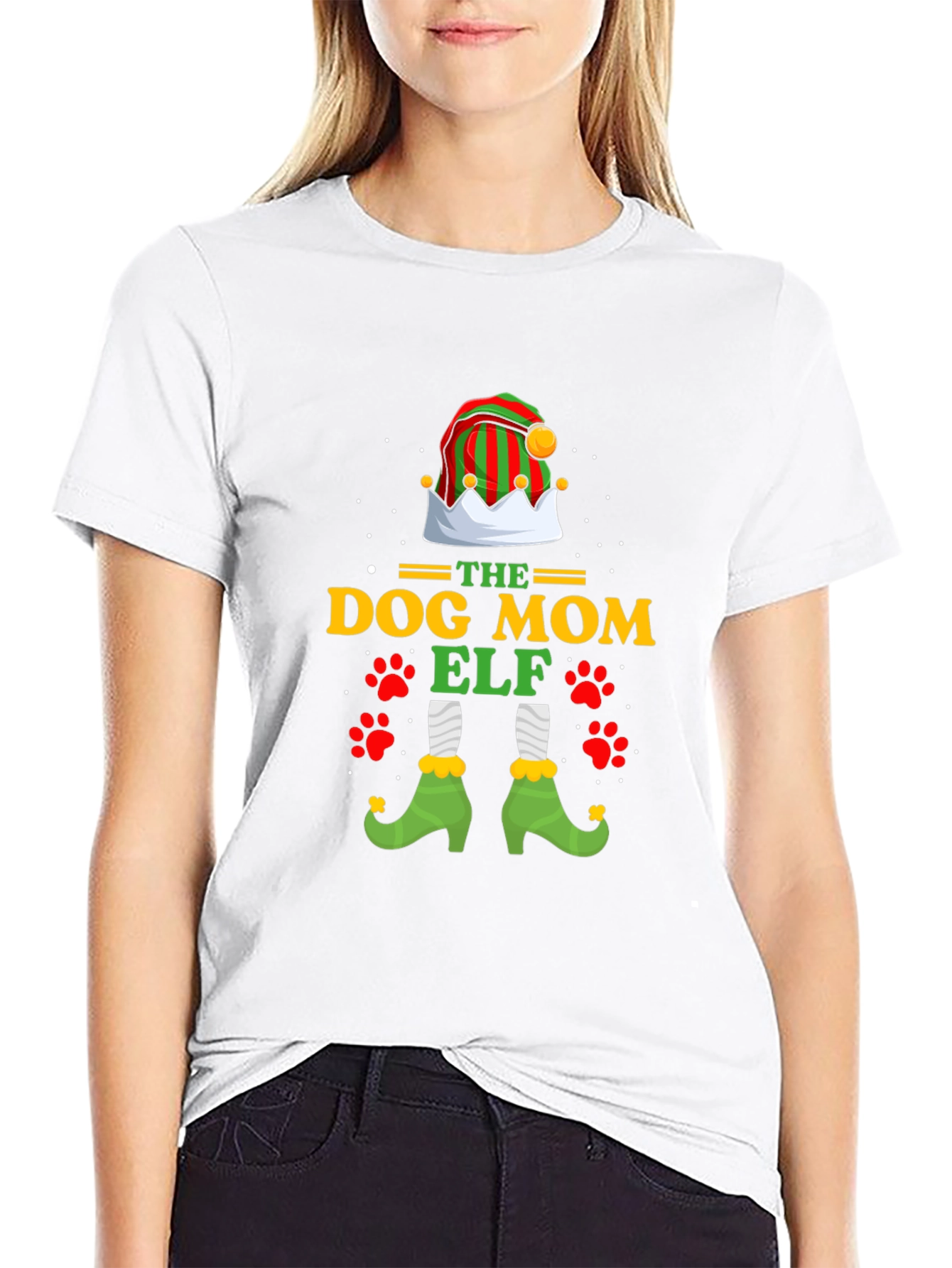 Dog Mom Elf Christmas Graphic T-Shirt