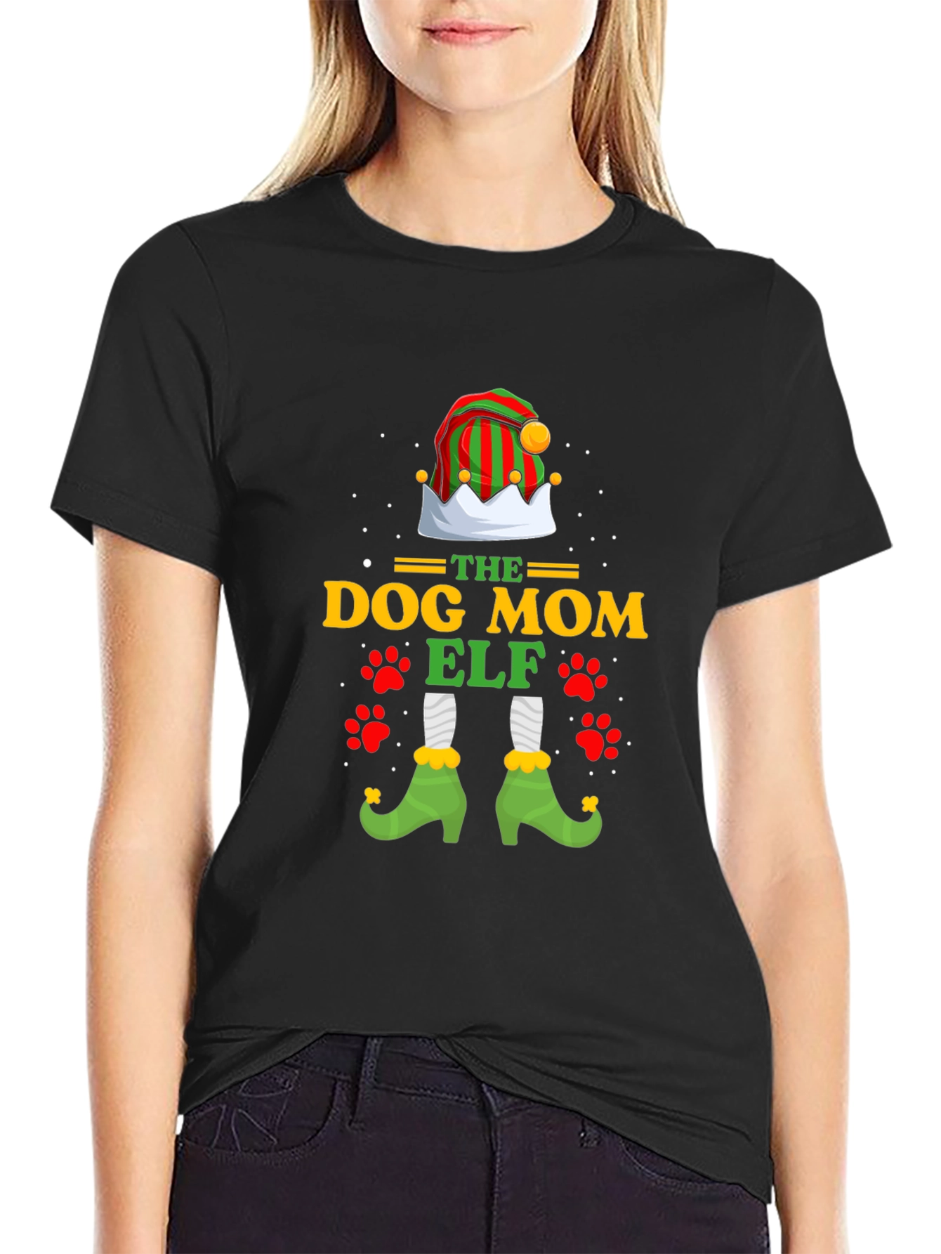 Dog Mom Elf Christmas Graphic T-Shirt
