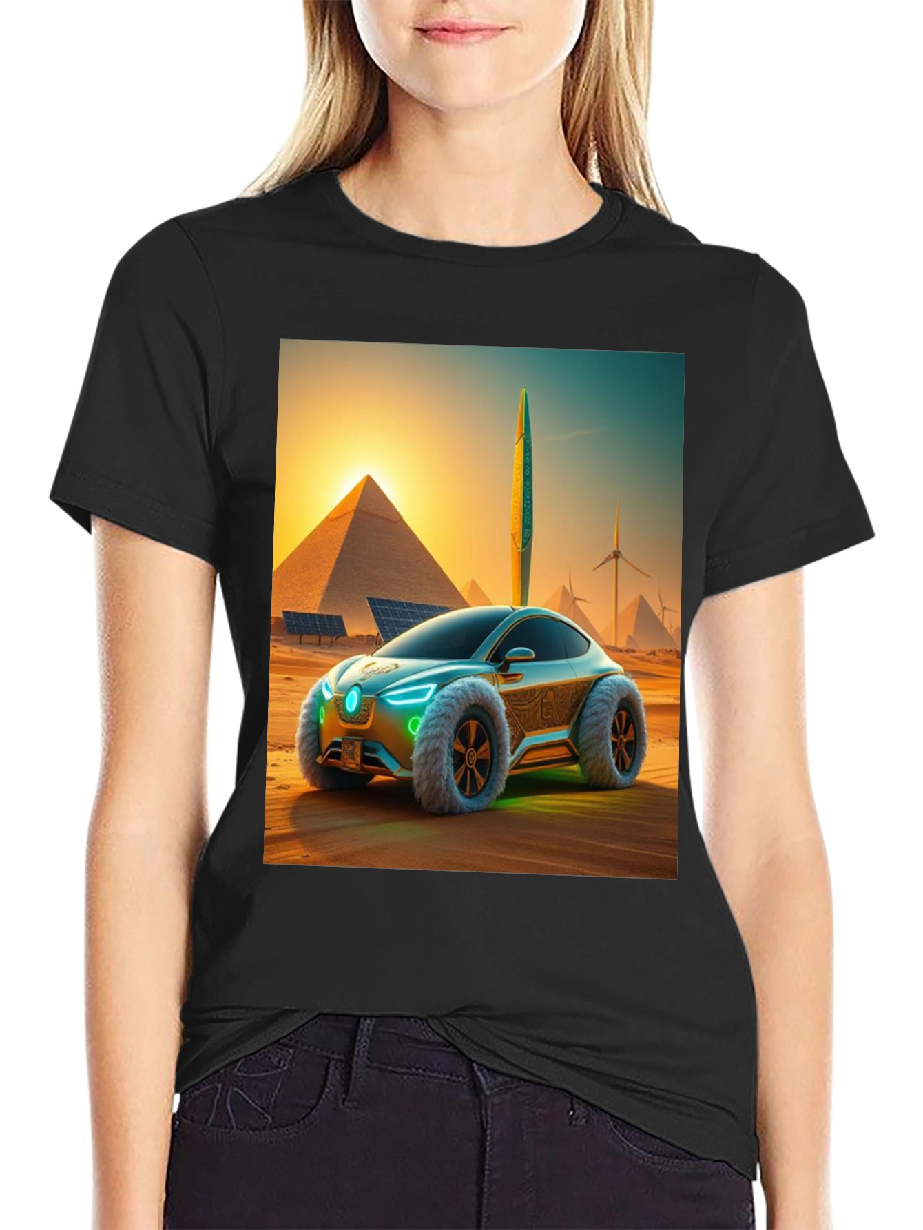 Futuristic Desert Car Graphic Tee - Black
