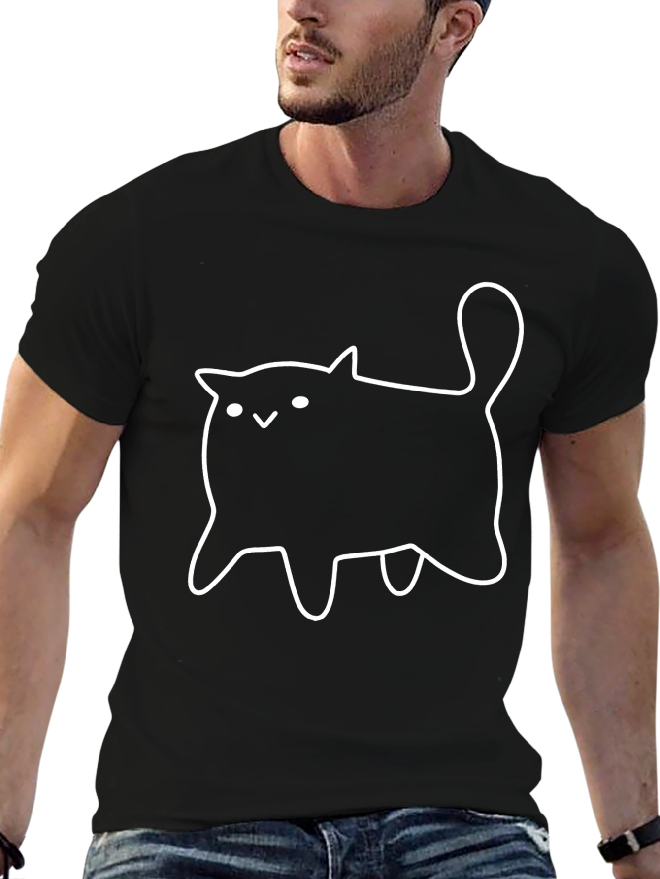 Cute Cartoon Cat Black T-Shirt