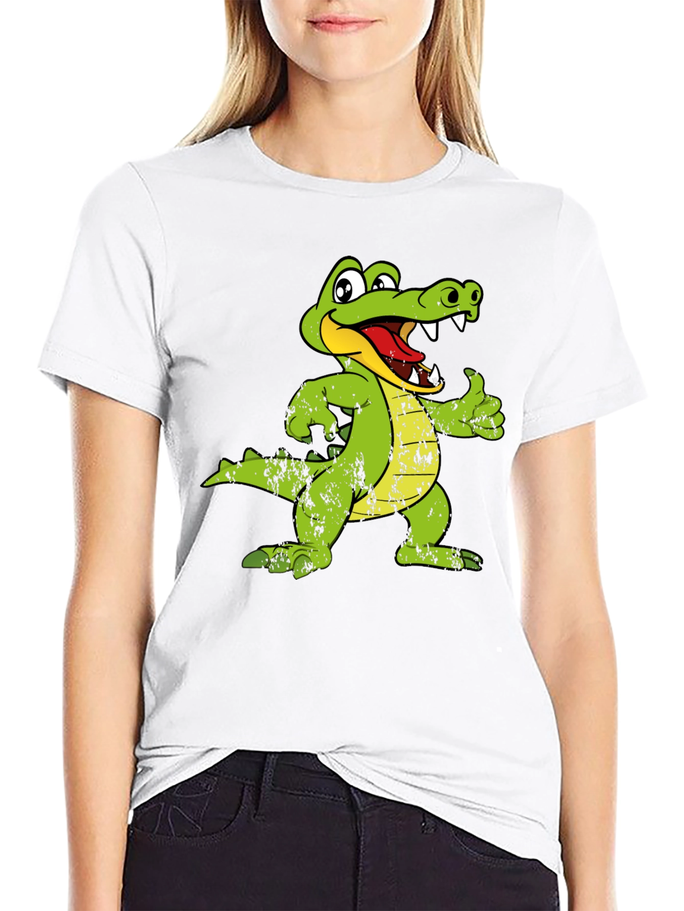 Cartoon Alligator Graphic Print T-Shirt