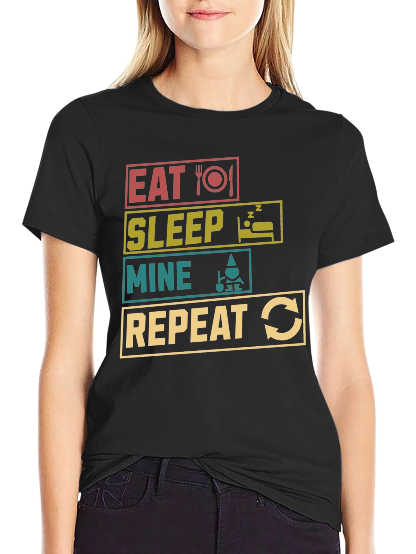 Eat Sleep Mine Repeat Black T-Shirt
