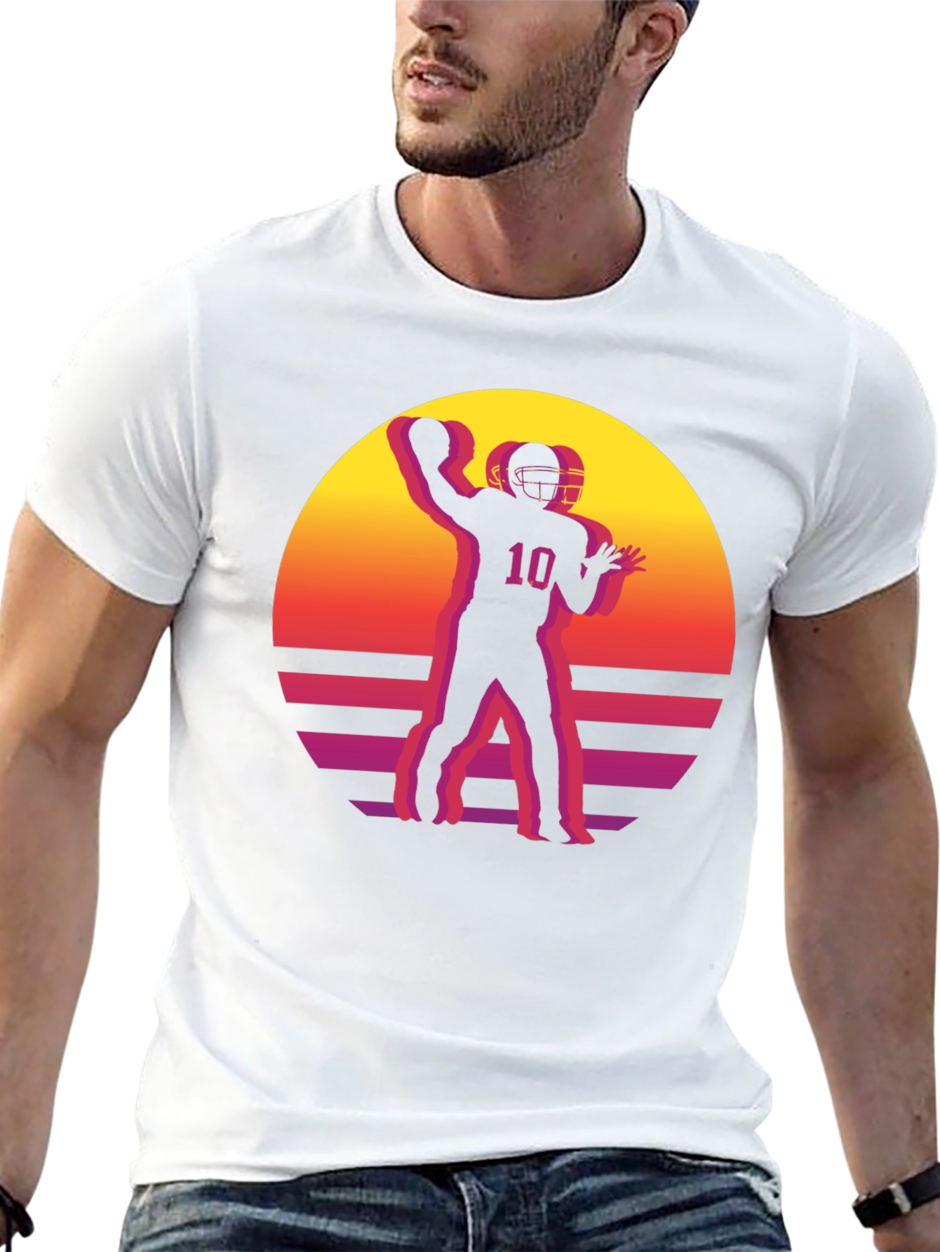 Retro Football Player Graphic T-Shirt