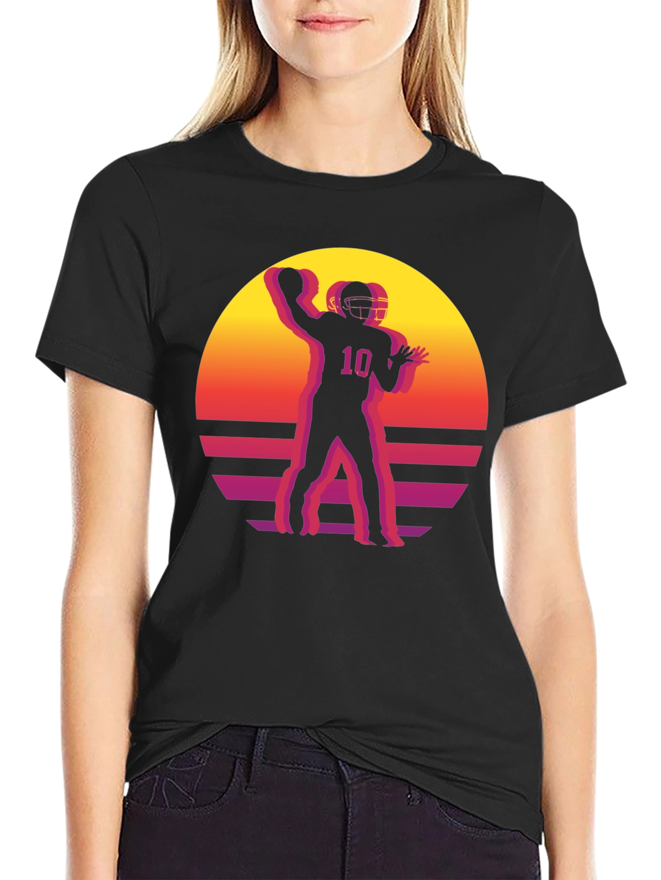 Retro Football Player Graphic T-Shirt