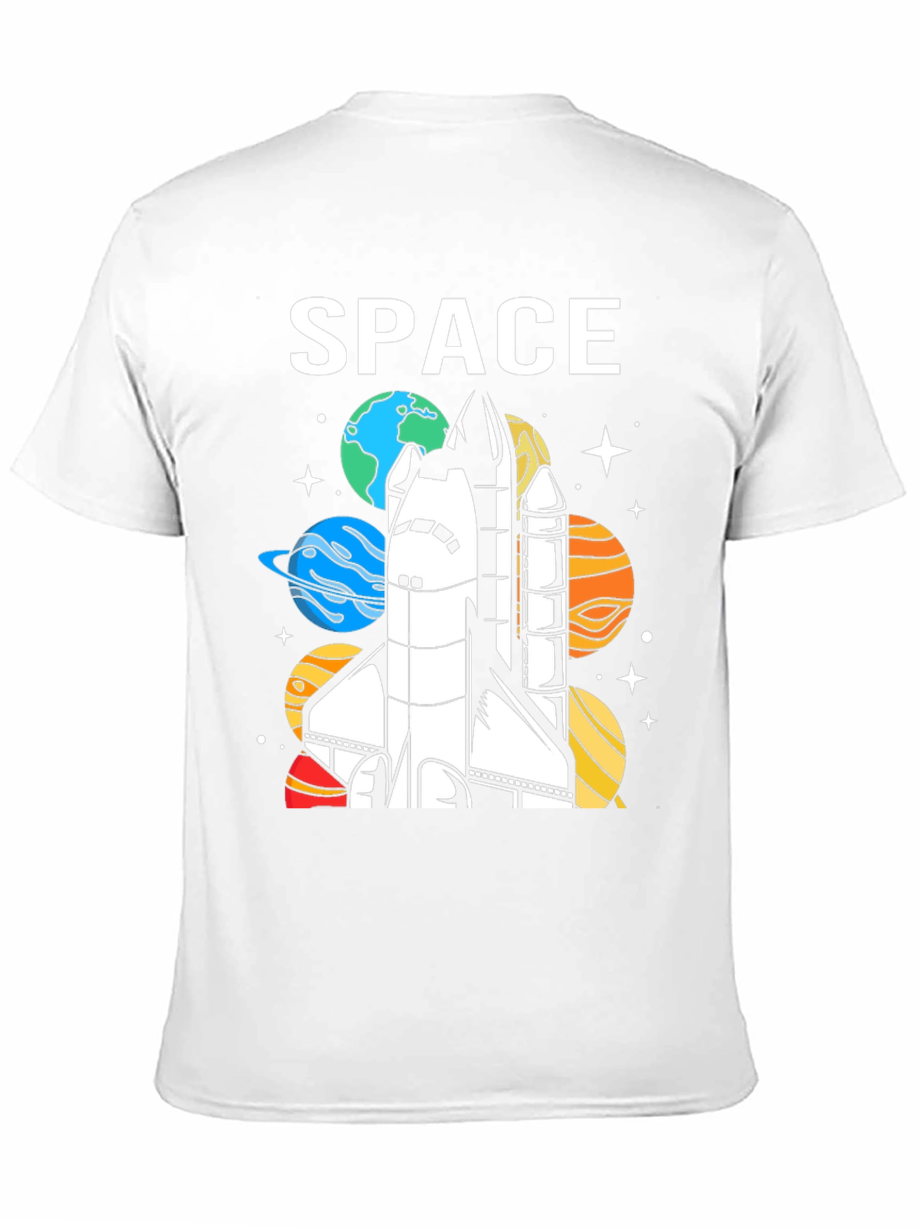 Space Shuttle Planets Graphic Print Black T-Shirt