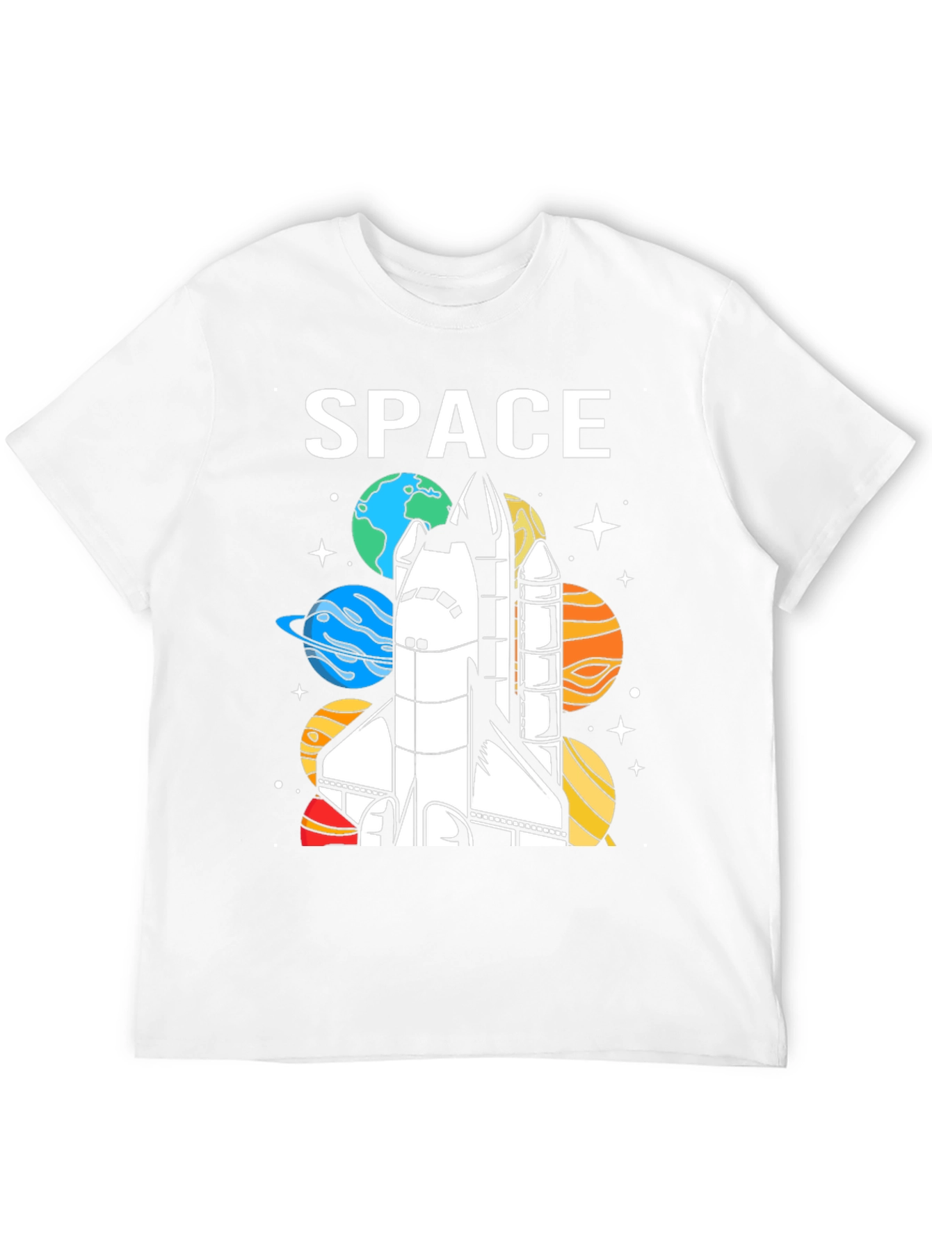 Space Shuttle Planets Graphic Print Black T-Shirt