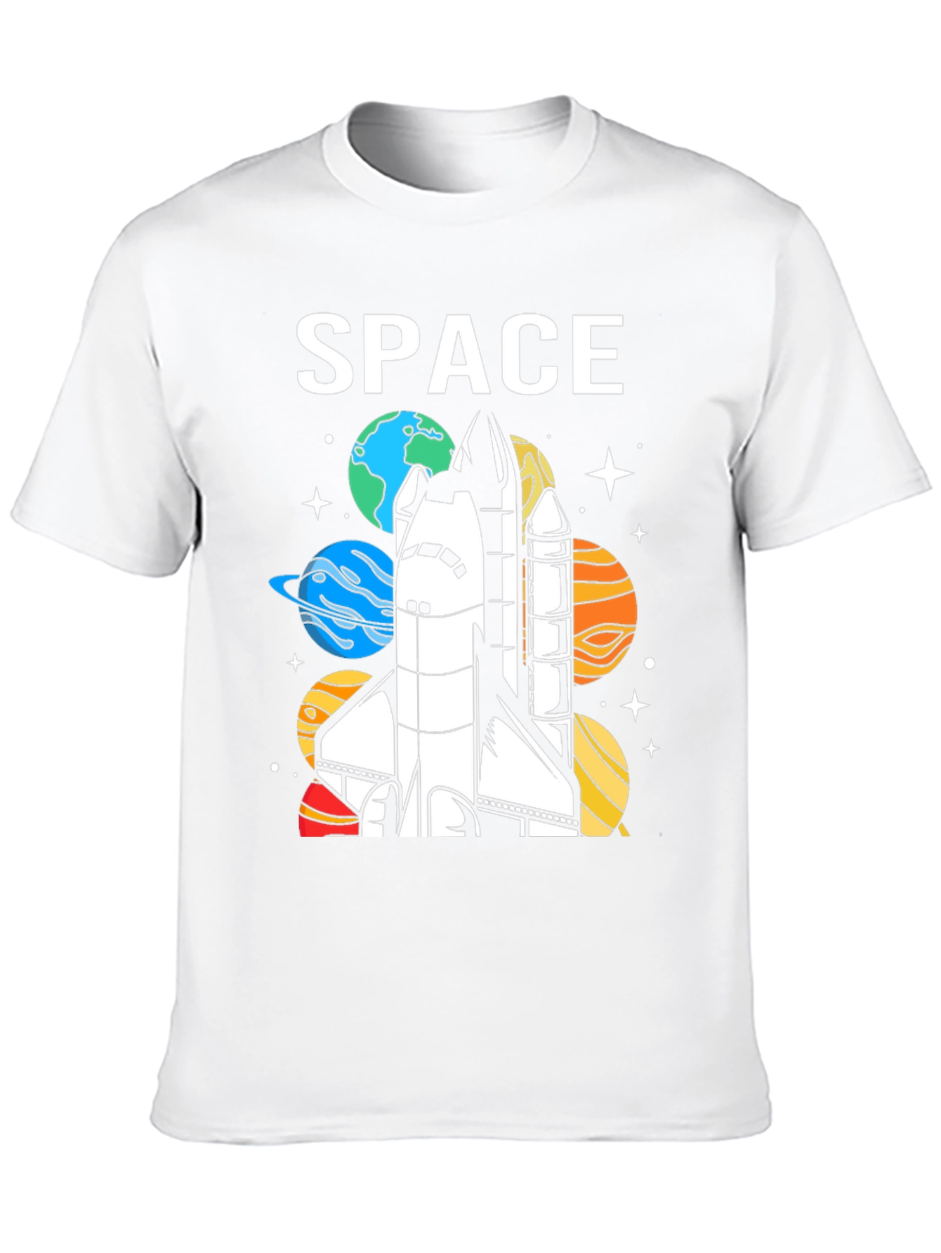 Space Shuttle Planets Graphic Print Black T-Shirt
