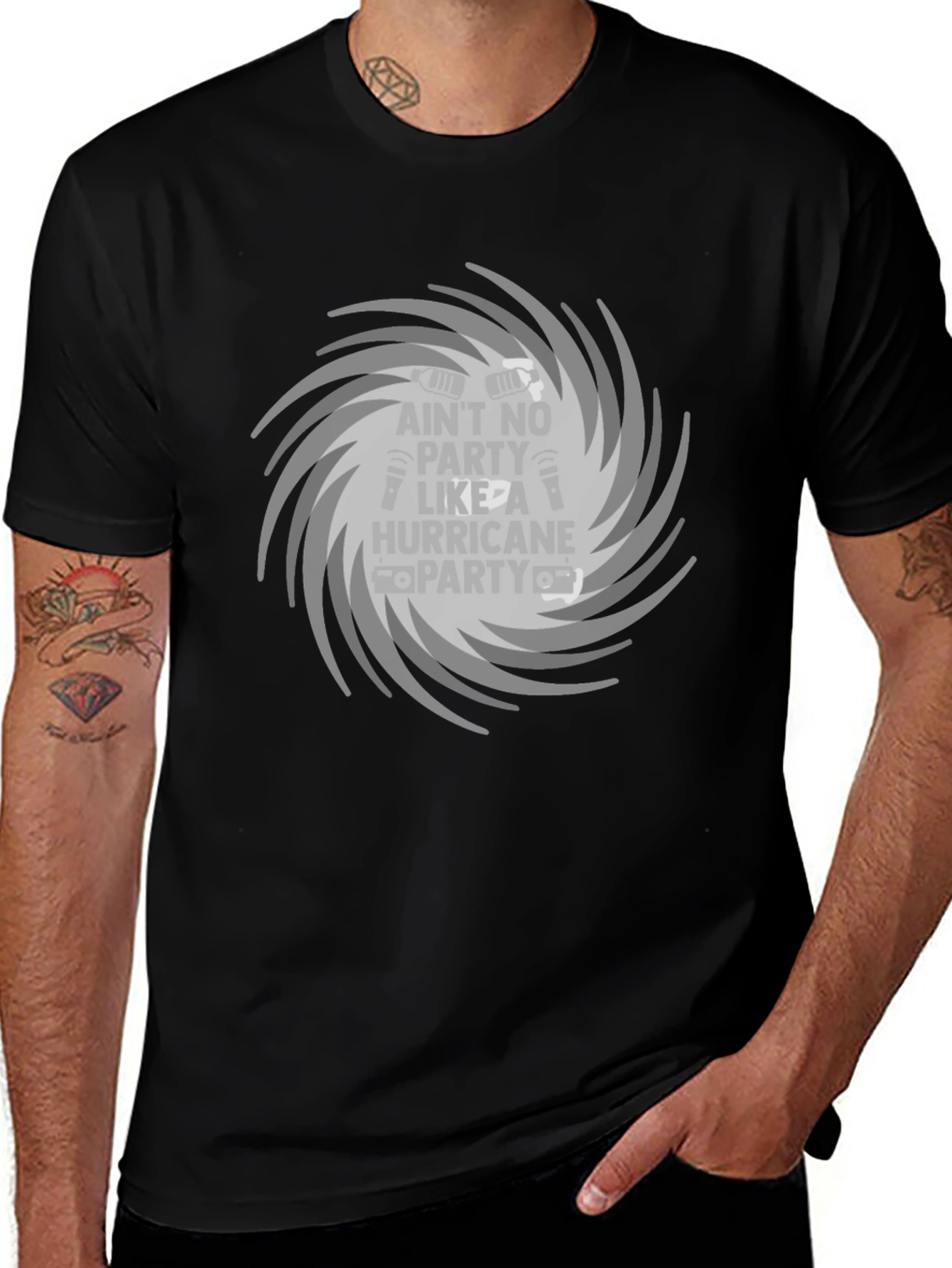 Hurricane Party T-Shirt - Gray Tornado Design