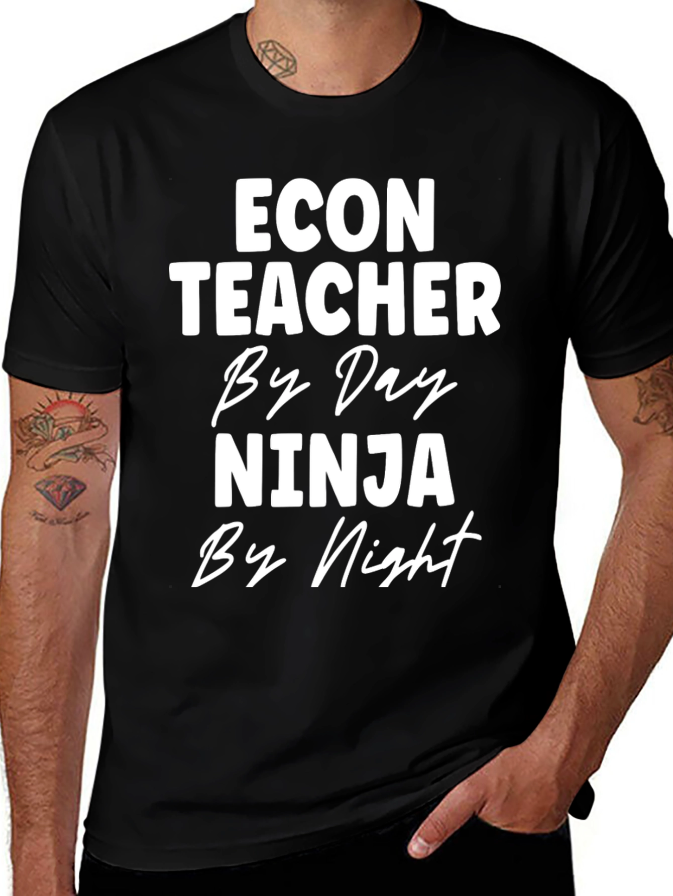 Econ Teacher Ninja T-Shirt - Day/Night Funny Tee