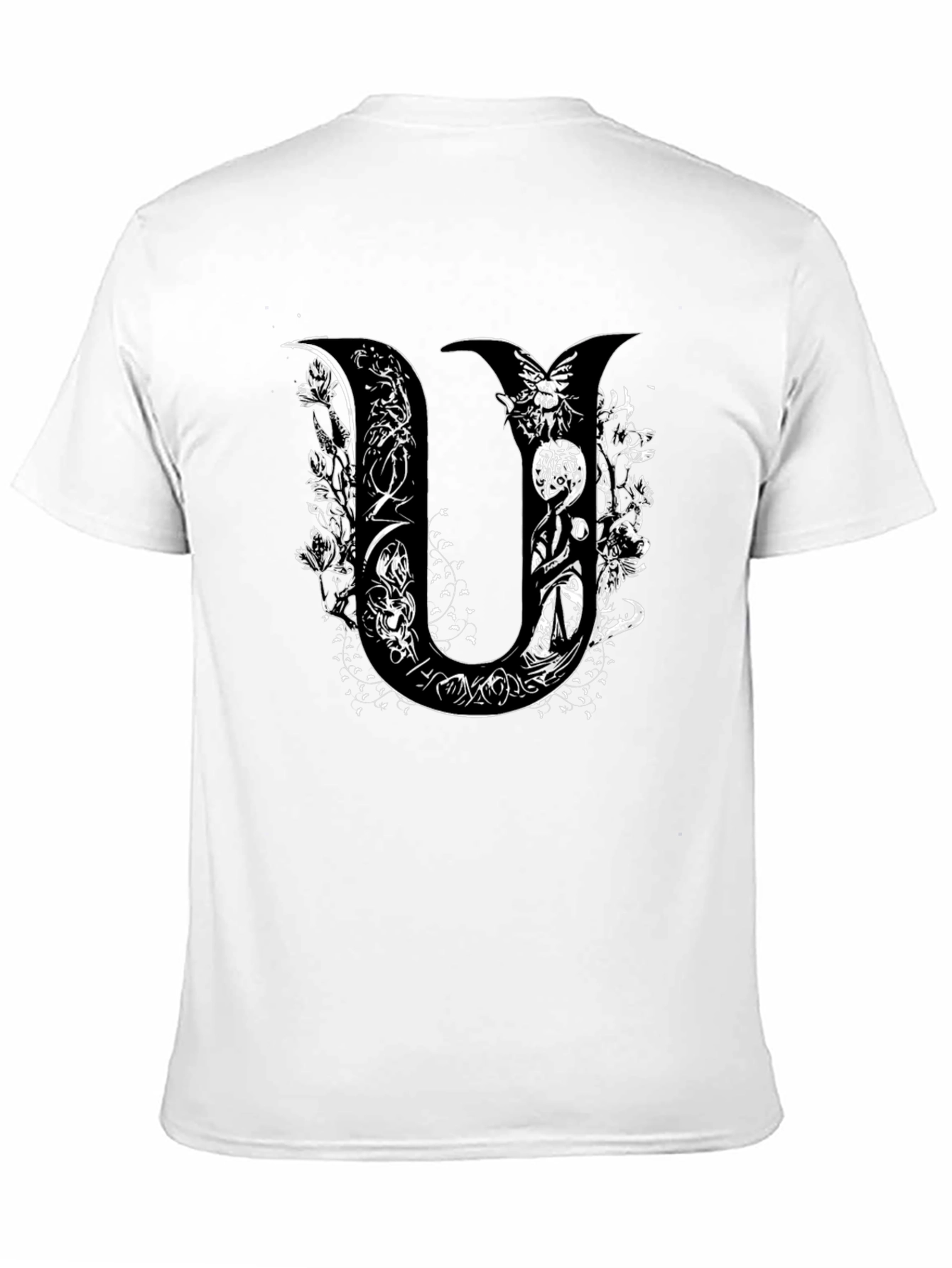 Unique U Letter Graphic Print Black T-Shirt