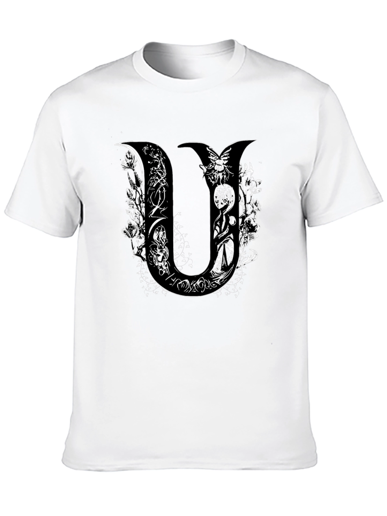 Unique U Letter Graphic Print Black T-Shirt