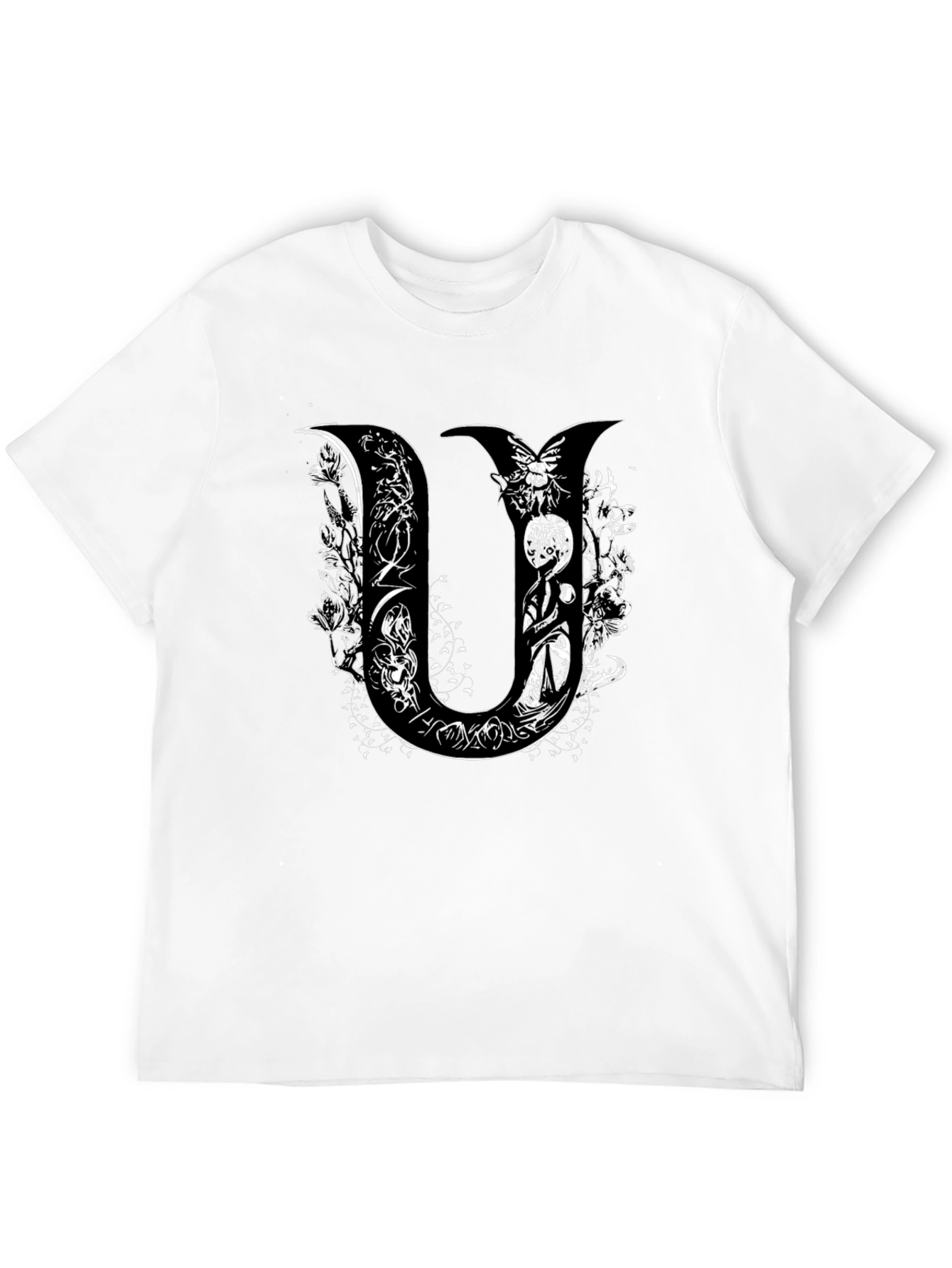 Unique U Letter Graphic Print Black T-Shirt