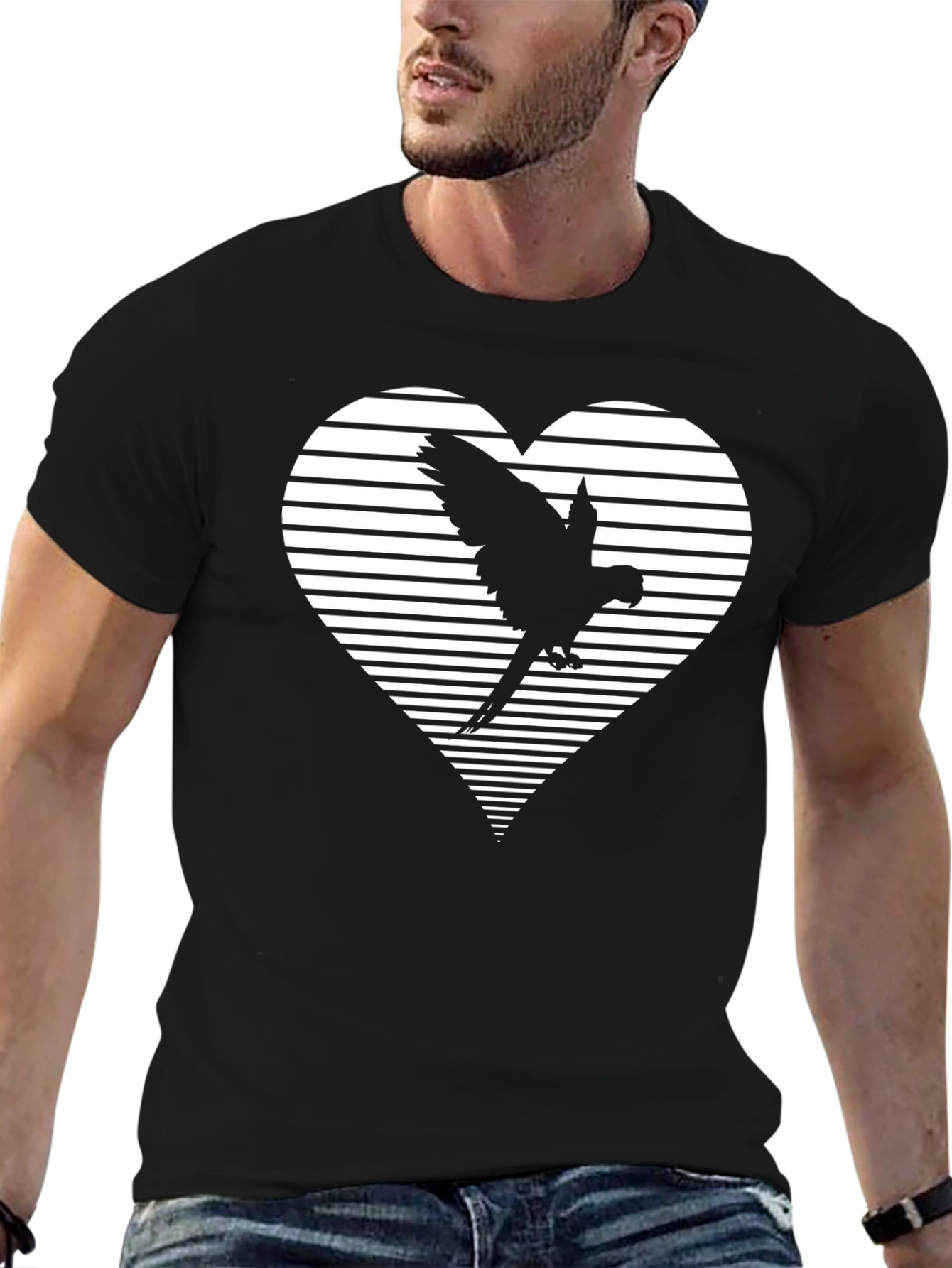 Parrot Heart Graphic Tee - Mens Black T-Shirt