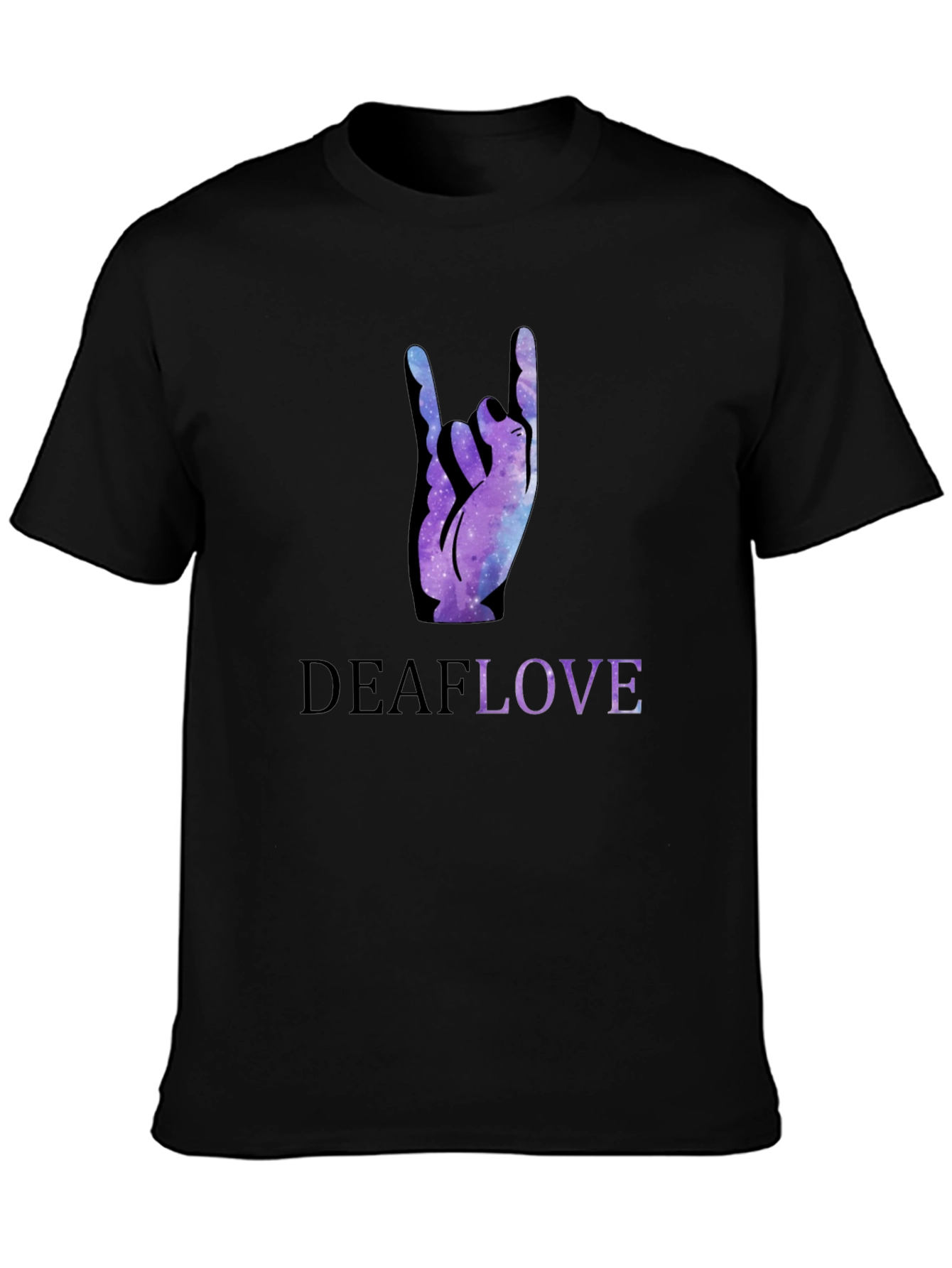 Deaf Love Galaxy Hand Sign Black T-Shirt