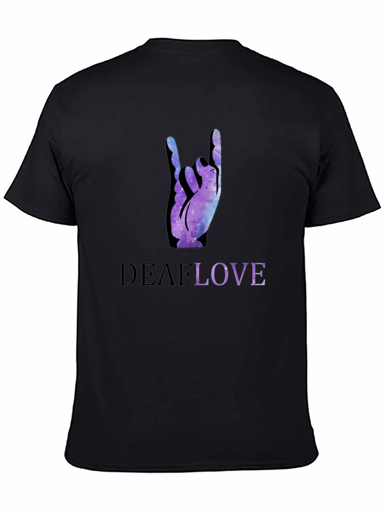 Deaf Love Galaxy Hand Sign Black T-Shirt