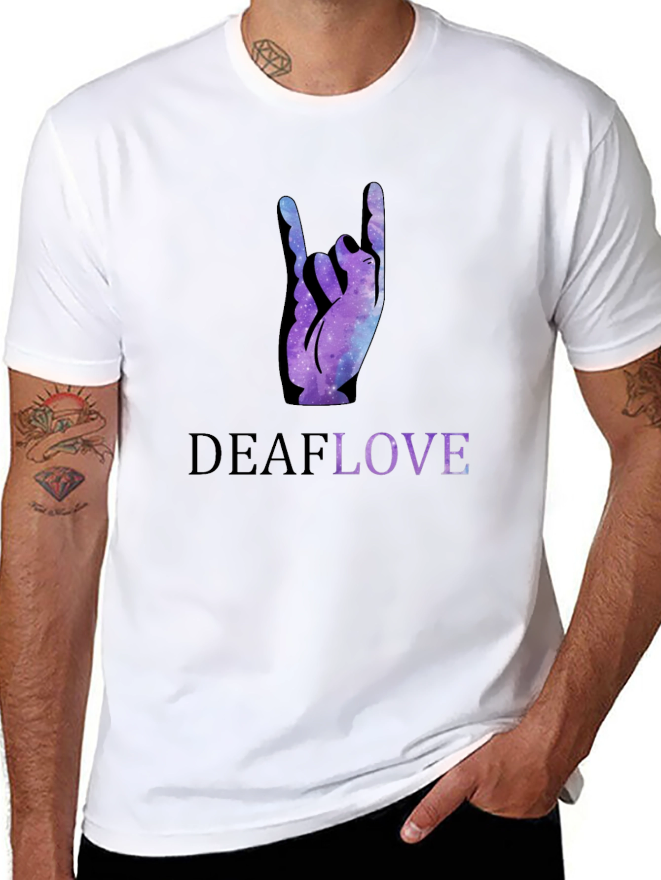 Deaf Love Galaxy Hand Sign Black T-Shirt