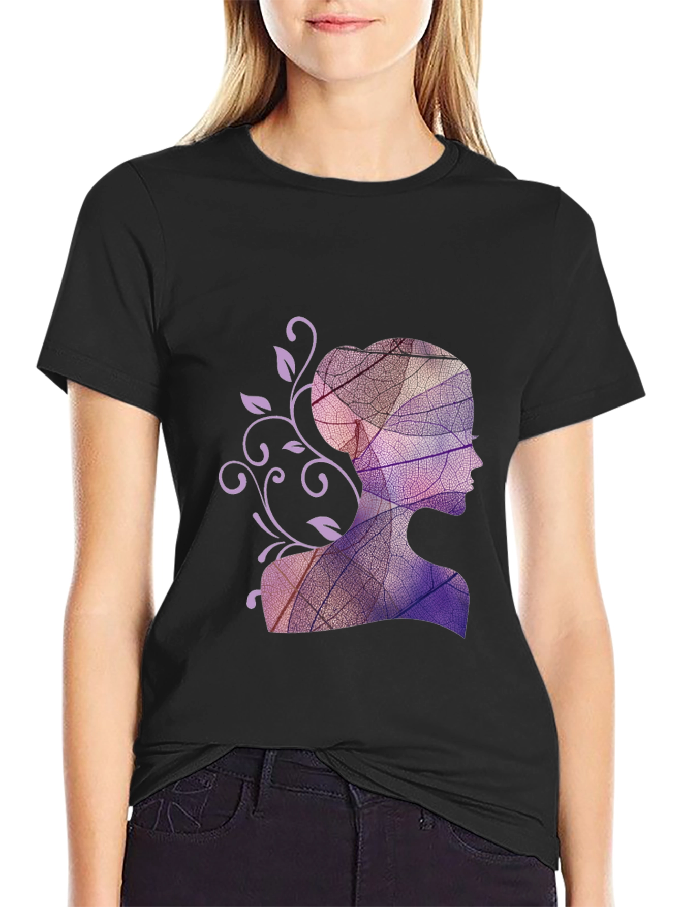 Leaf Silhouette Graphic Black T-Shirt