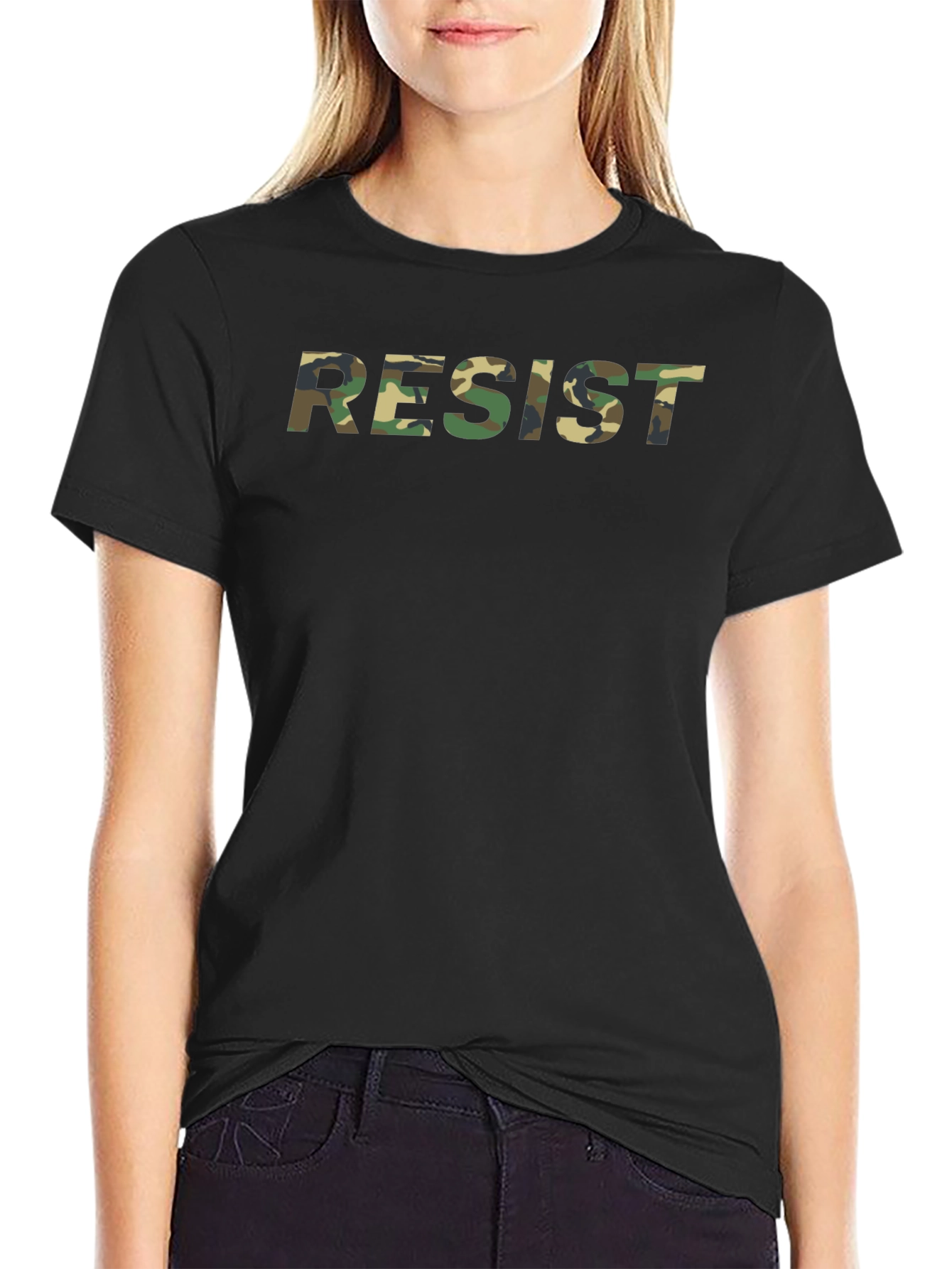 Resist Camo Print Black T-Shirt