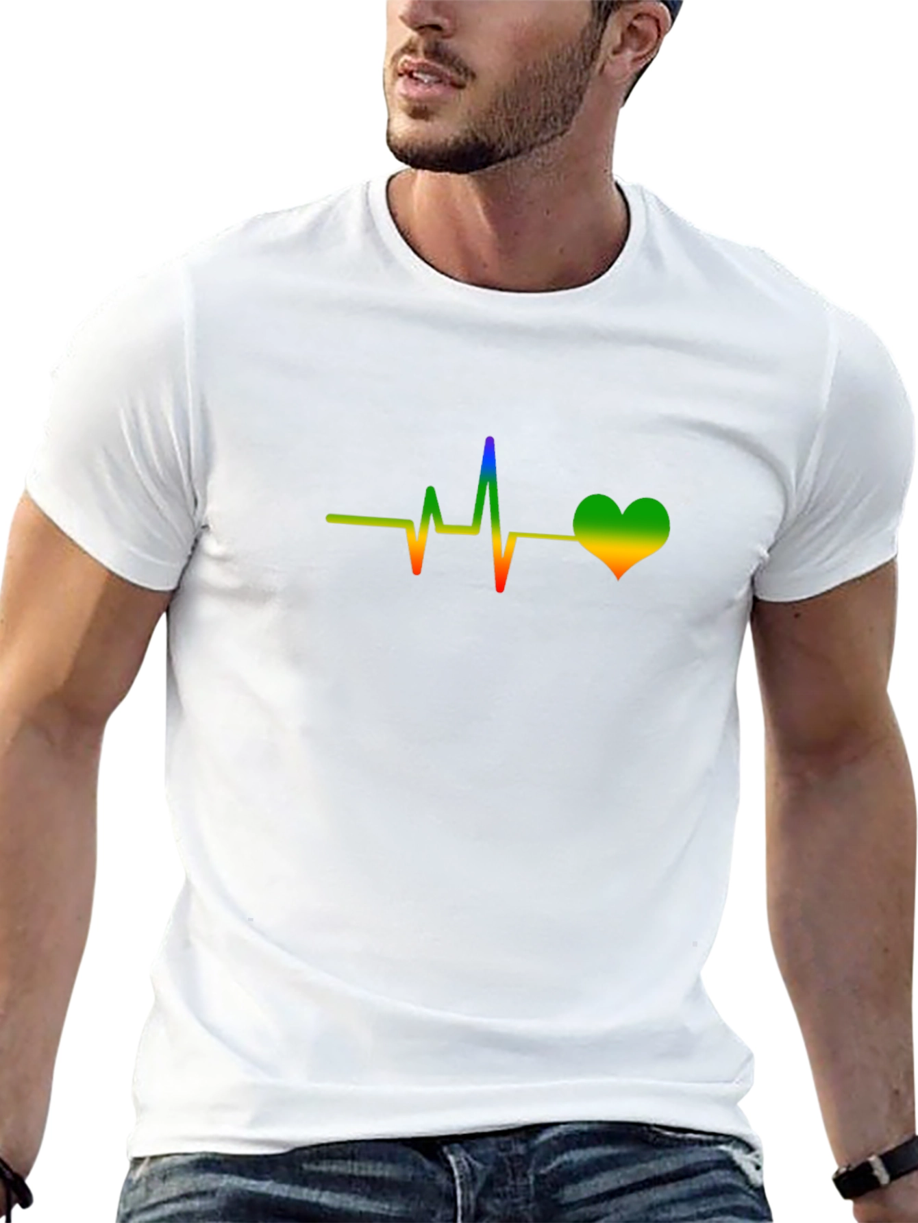 Rainbow Heartbeat Graphic Black Tee