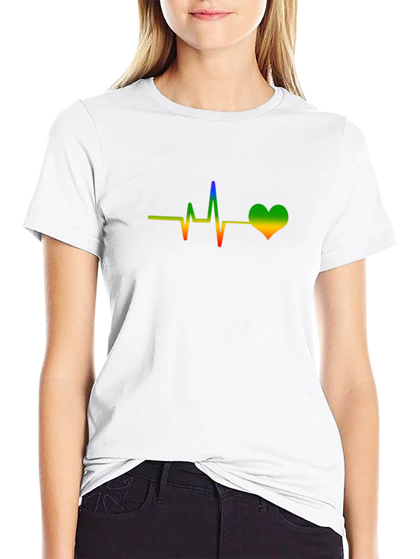 Rainbow Heartbeat Graphic Black Tee