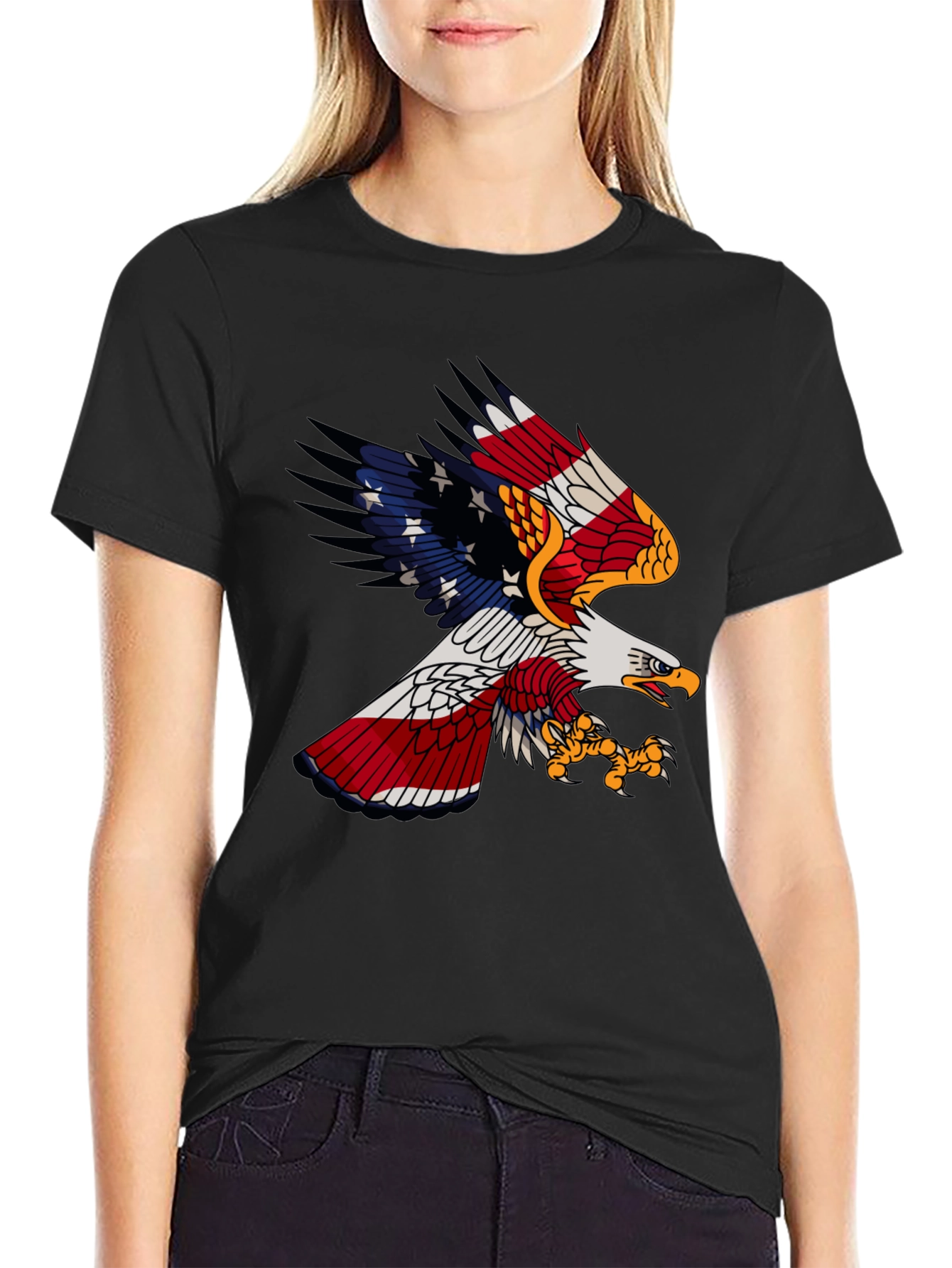 American Flag Bald Eagle Graphic Tee - Patriotic T-Shirt