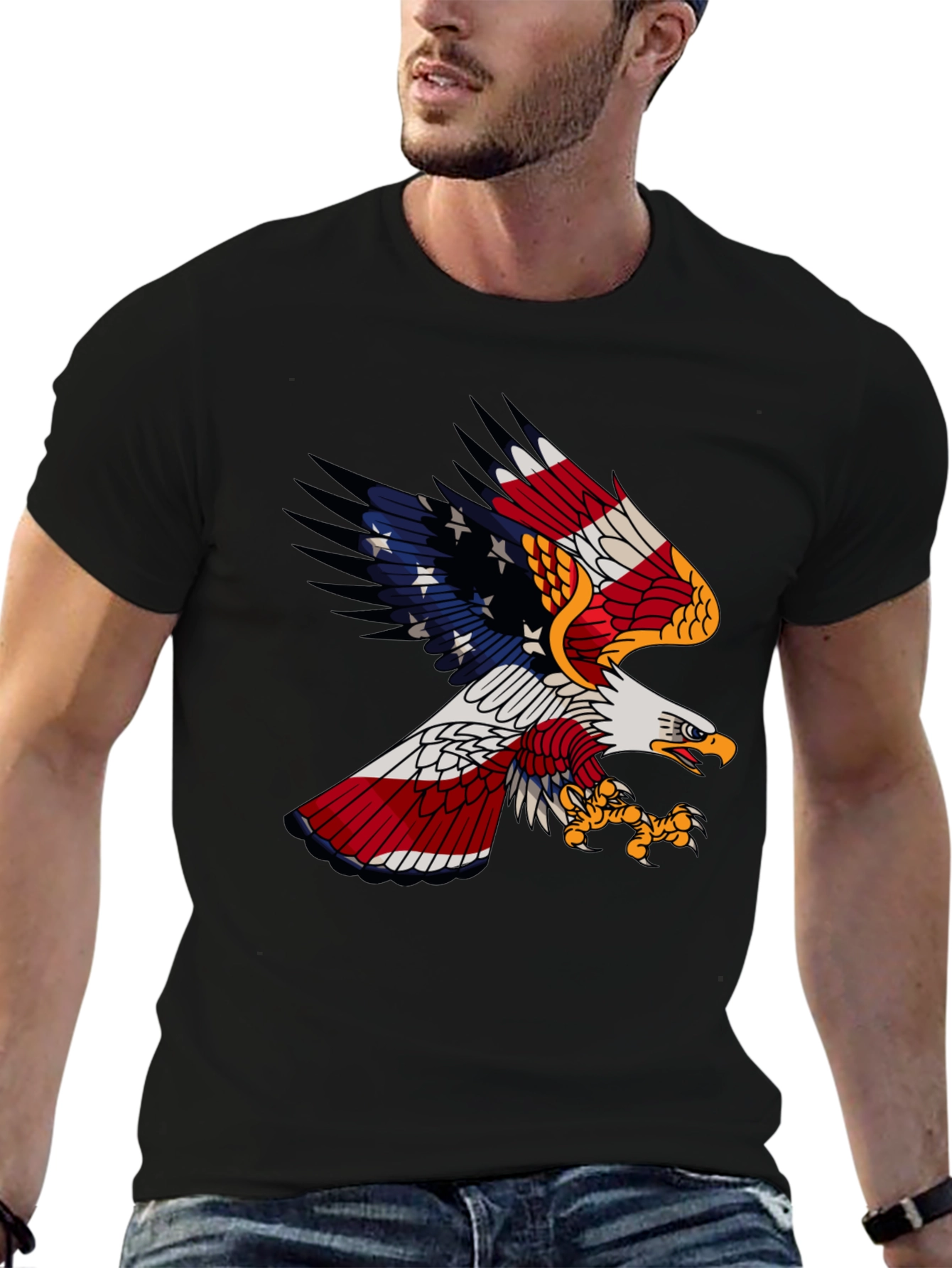American Flag Bald Eagle Graphic Tee - Patriotic T-Shirt