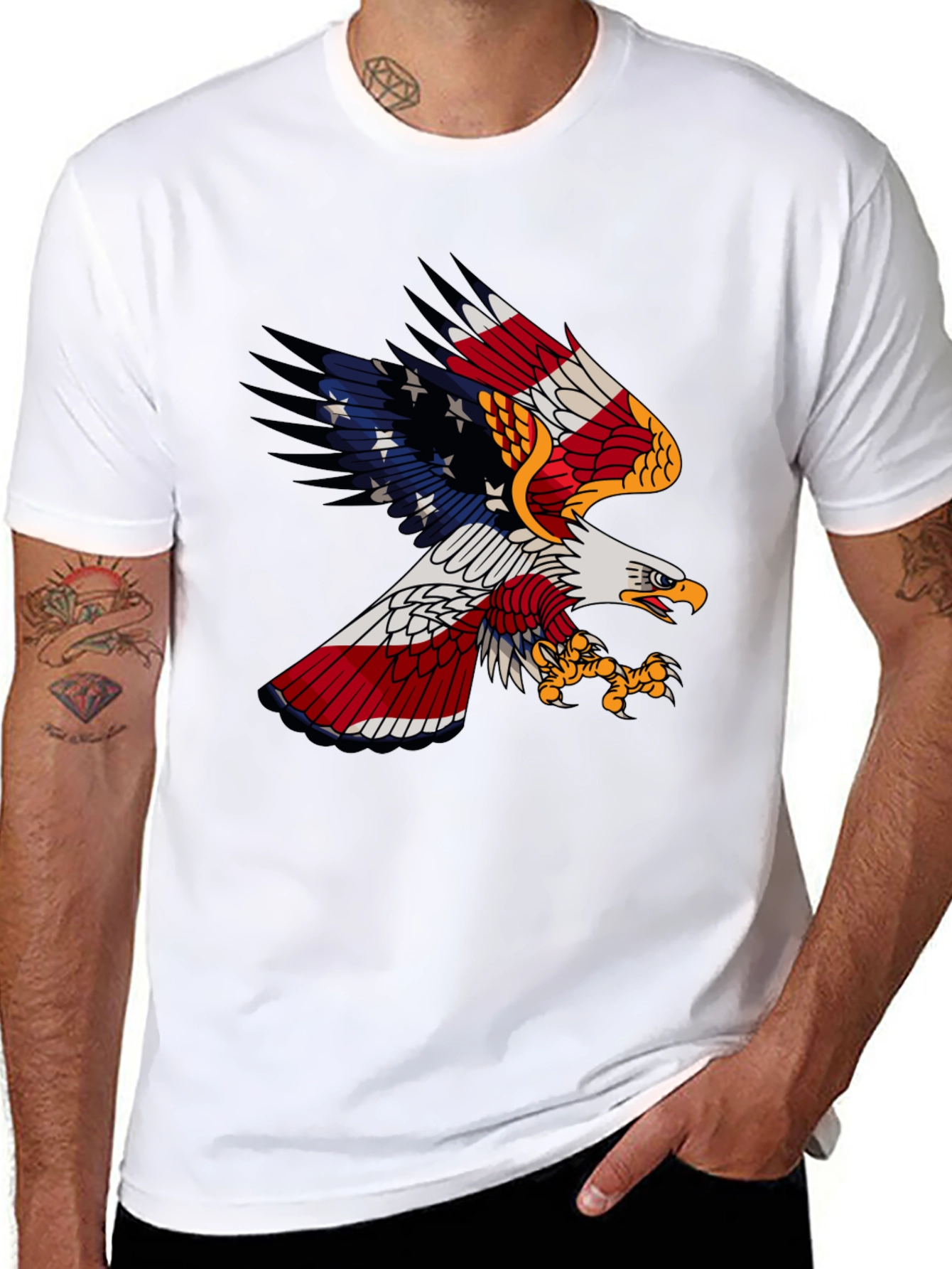 American Flag Bald Eagle Graphic Tee - Patriotic T-Shirt
