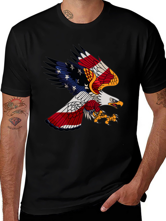 American Flag Bald Eagle Graphic Tee - Patriotic T-Shirt