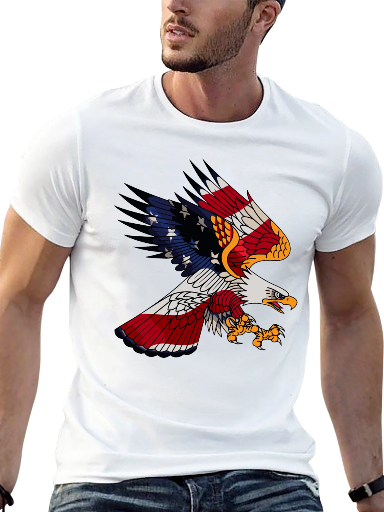 American Flag Bald Eagle Graphic Tee - Patriotic T-Shirt