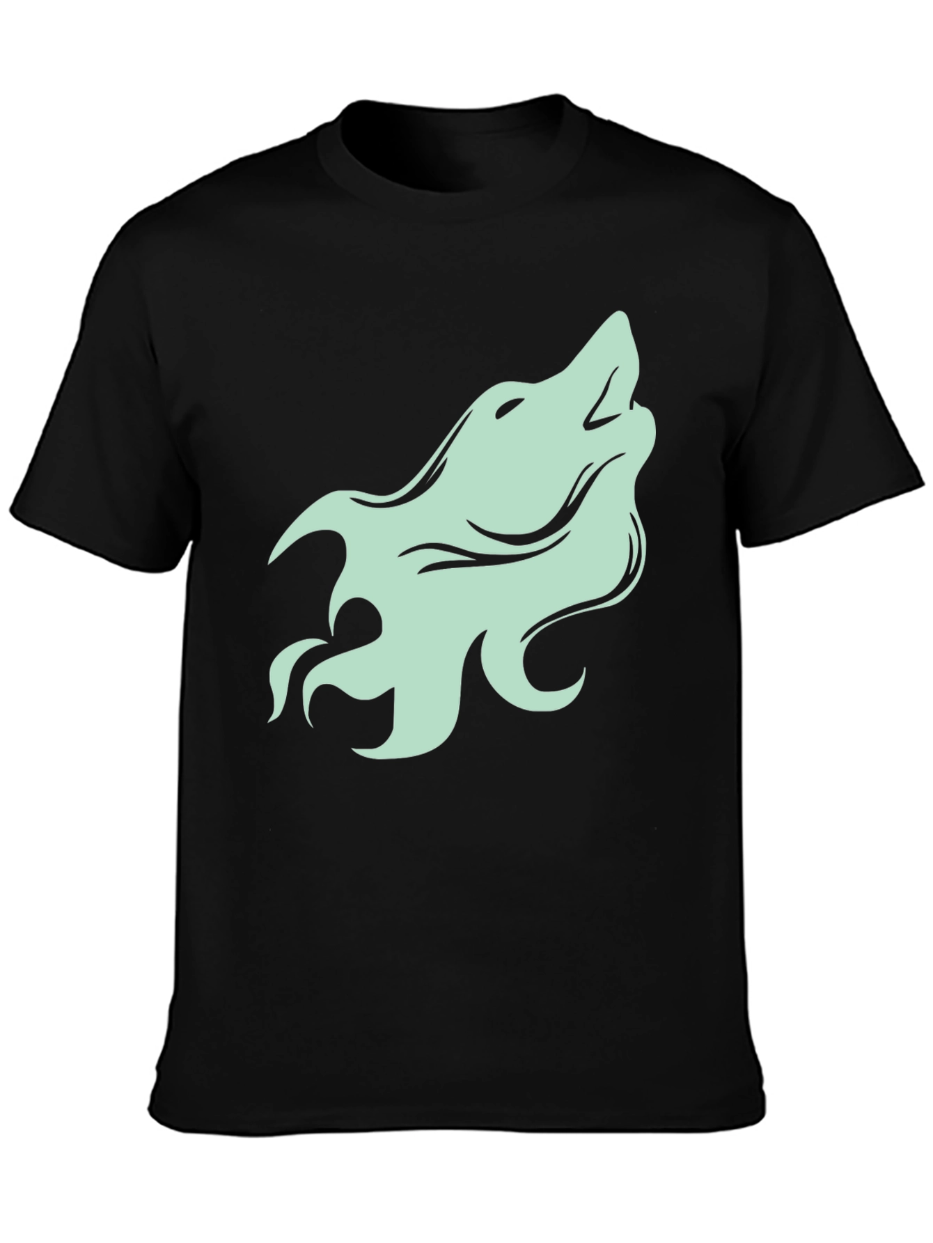 Mens Black T-Shirt with Howling Wolf Graphic