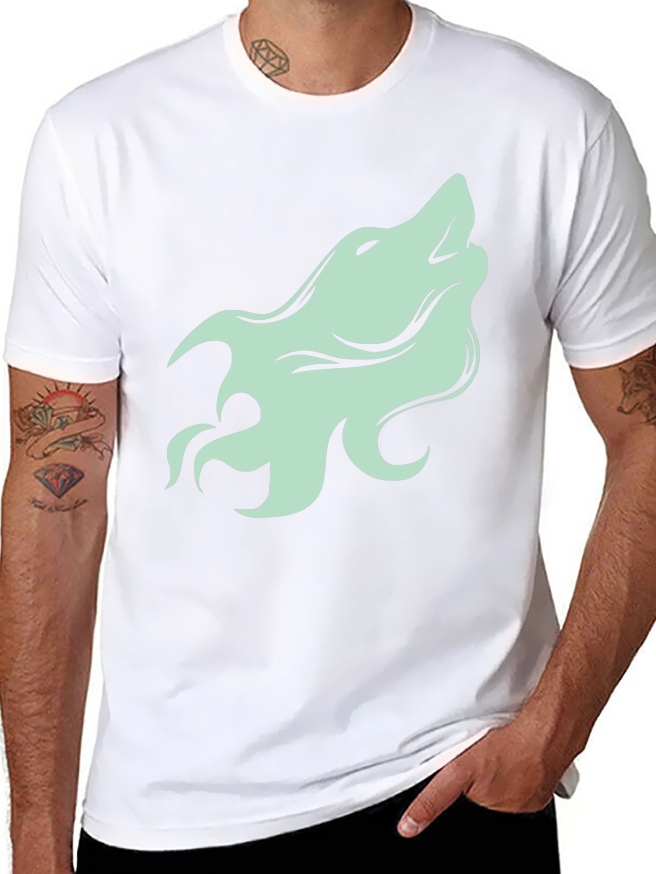 Mens Black T-Shirt with Howling Wolf Graphic