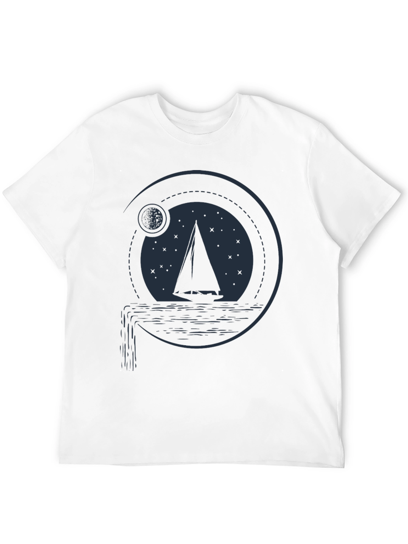 Sailboat Moon Graphic T-Shirt - Black