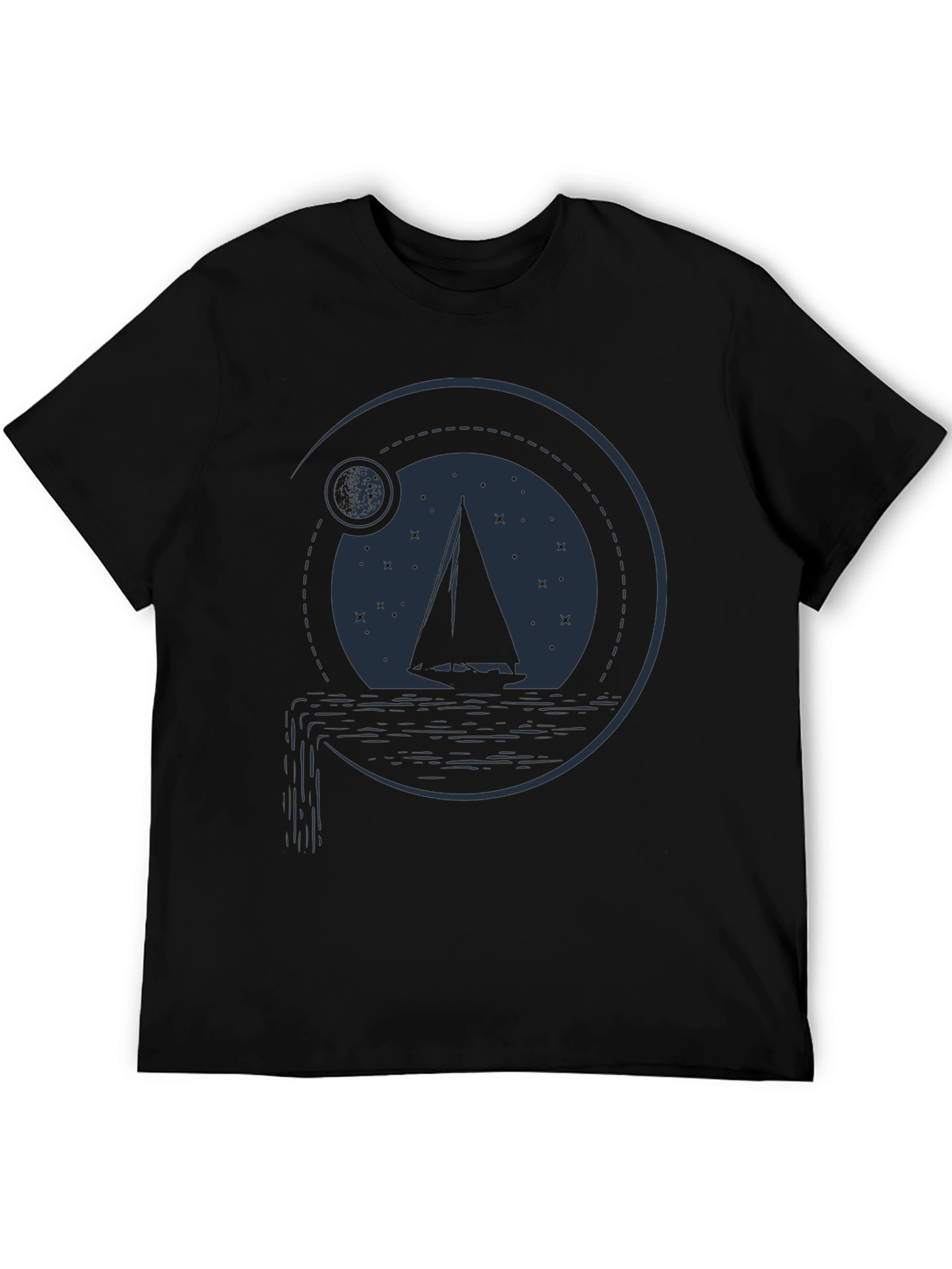 Sailboat Moon Graphic T-Shirt - Black