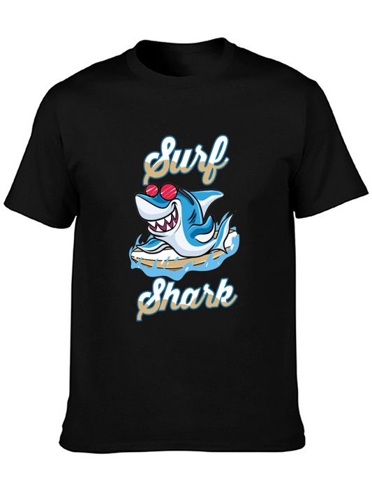 Surf Shark Graphic Tee - Black Cotton T-Shirt