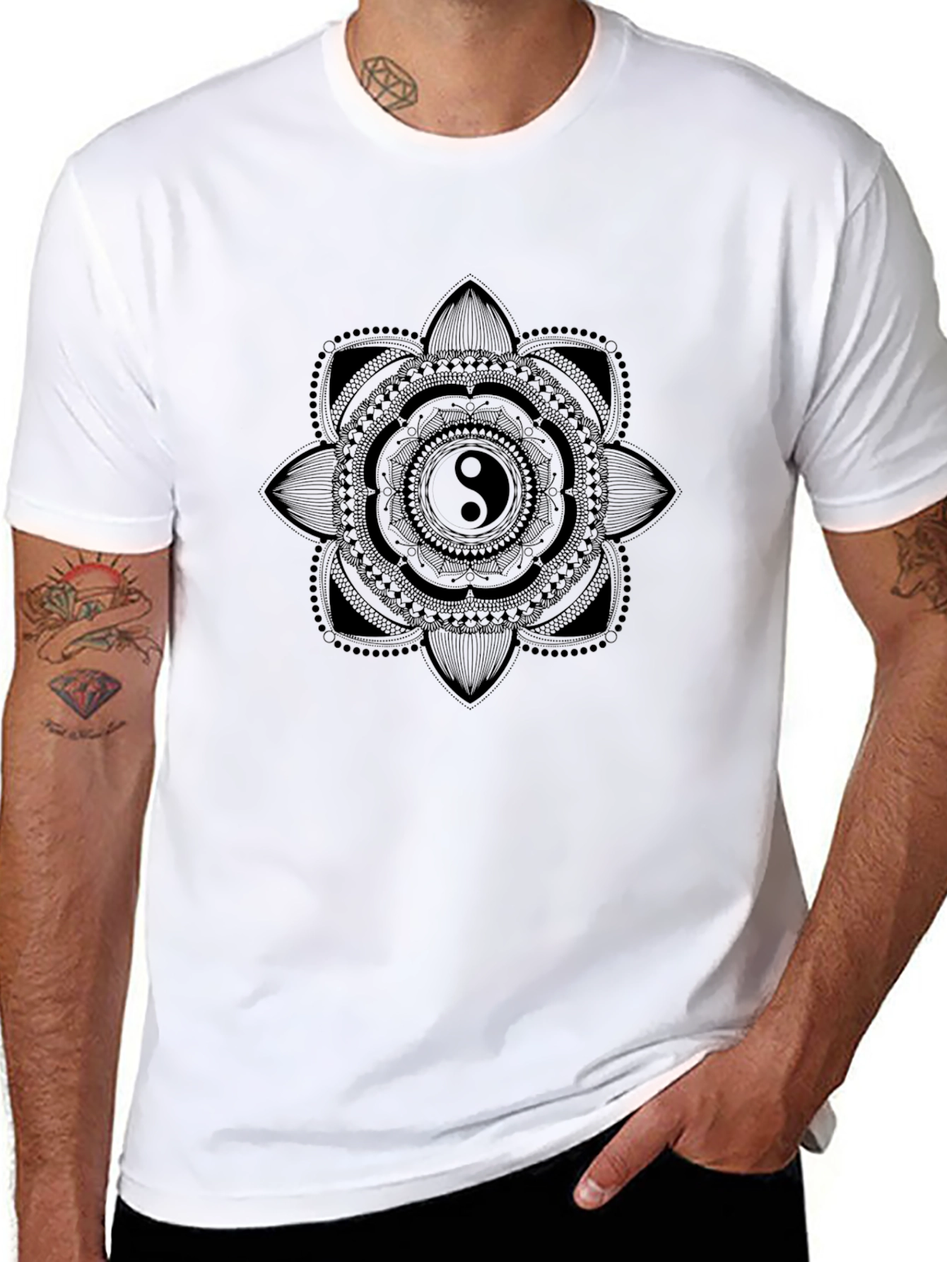 Yin Yang Mandala Black T-Shirt