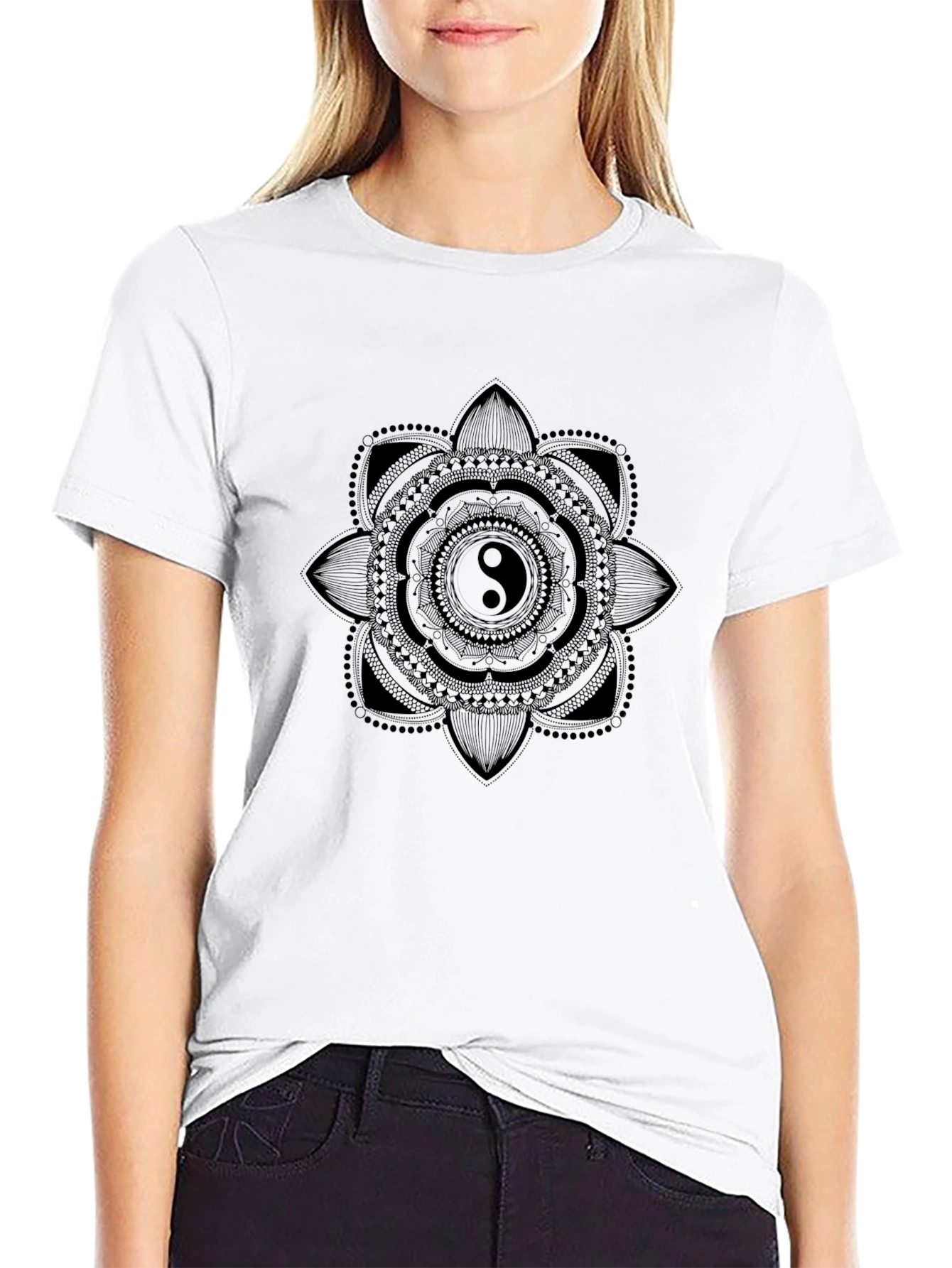 Yin Yang Mandala Black T-Shirt