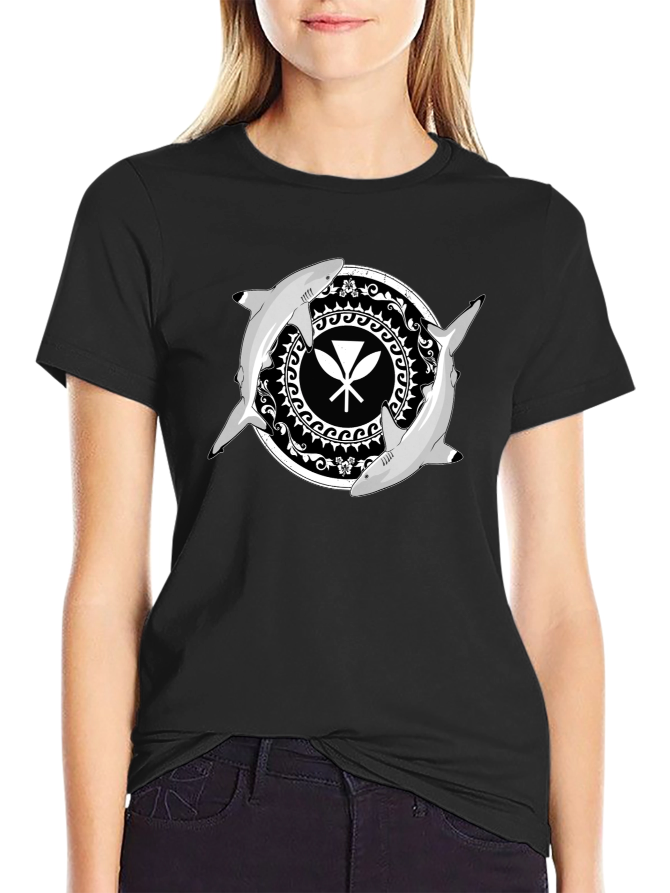 Shark Circle Graphic Tee - Black
