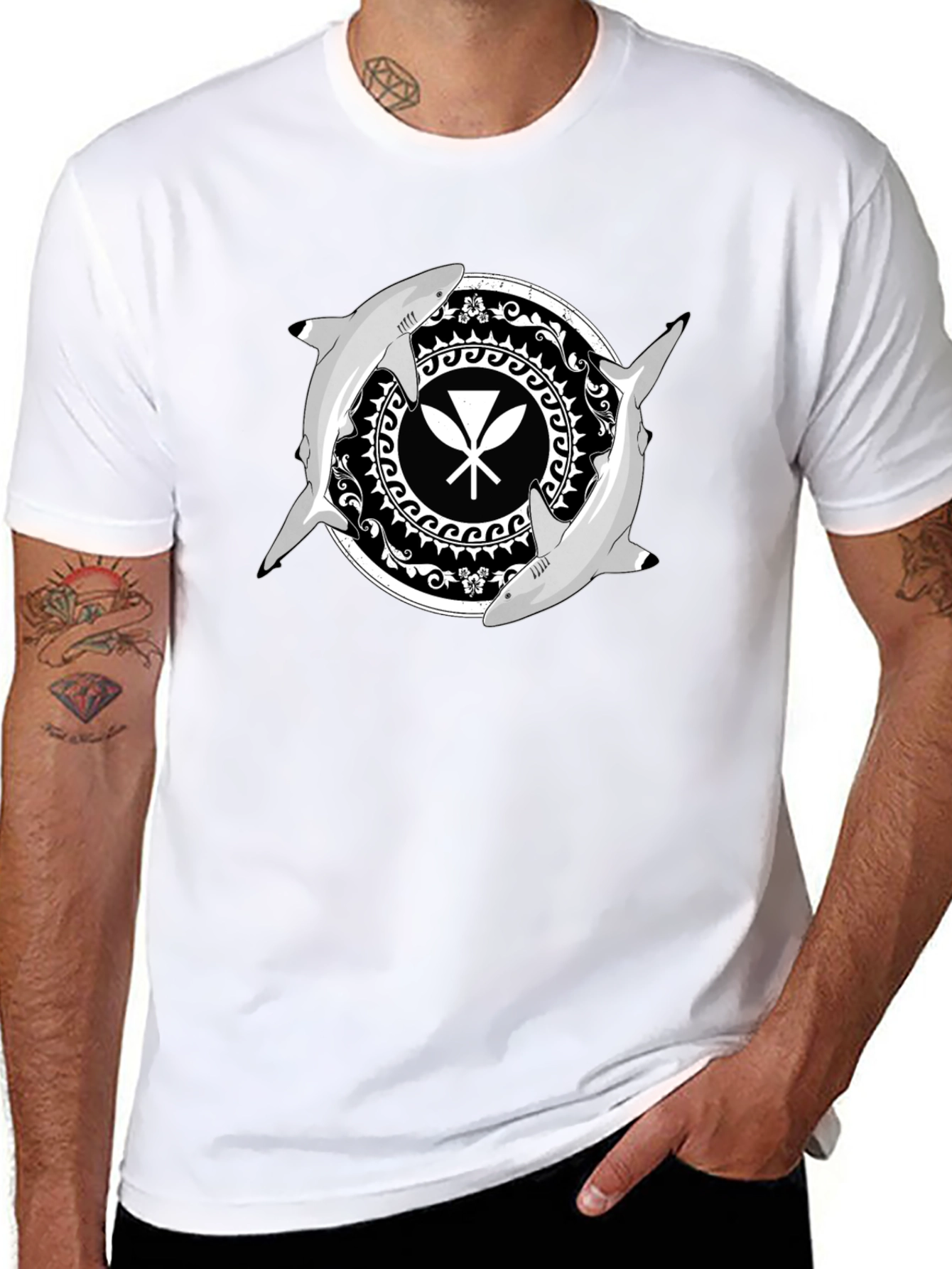 Shark Circle Graphic Tee - Black