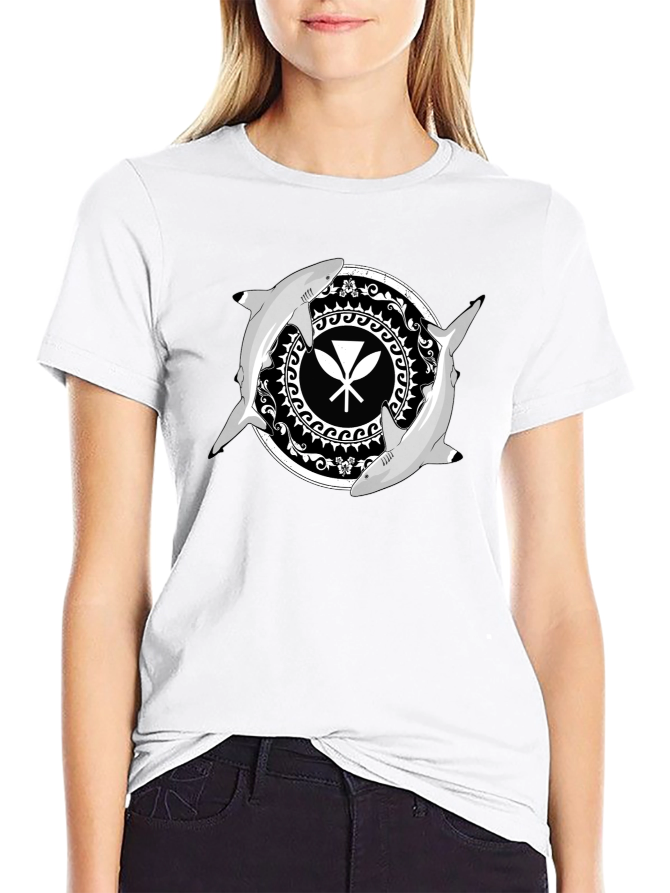 Shark Circle Graphic Tee - Black