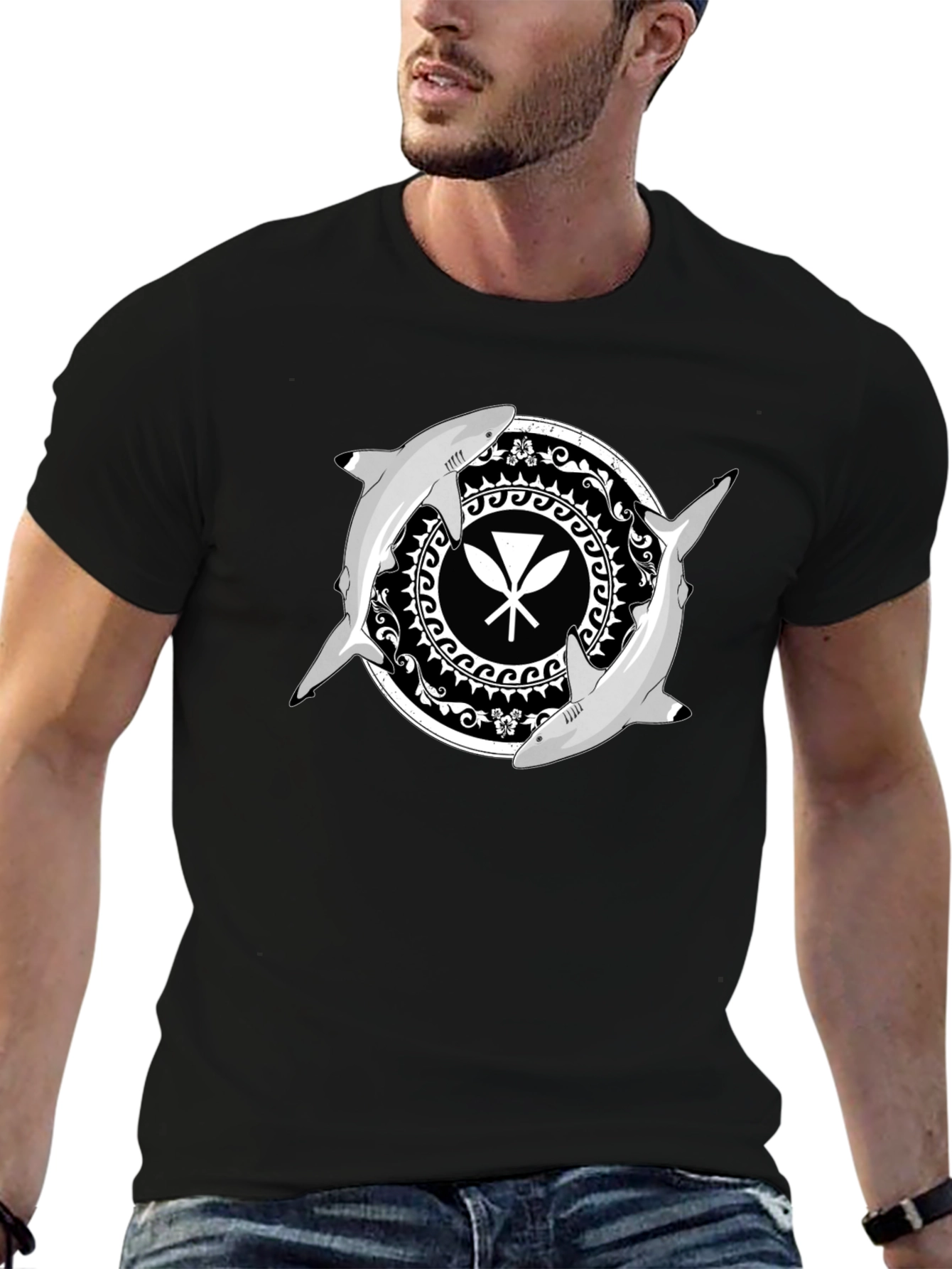 Shark Circle Graphic Tee - Black
