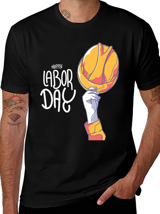 Happy Labor Day Graphic Tee Black Short Sleeve