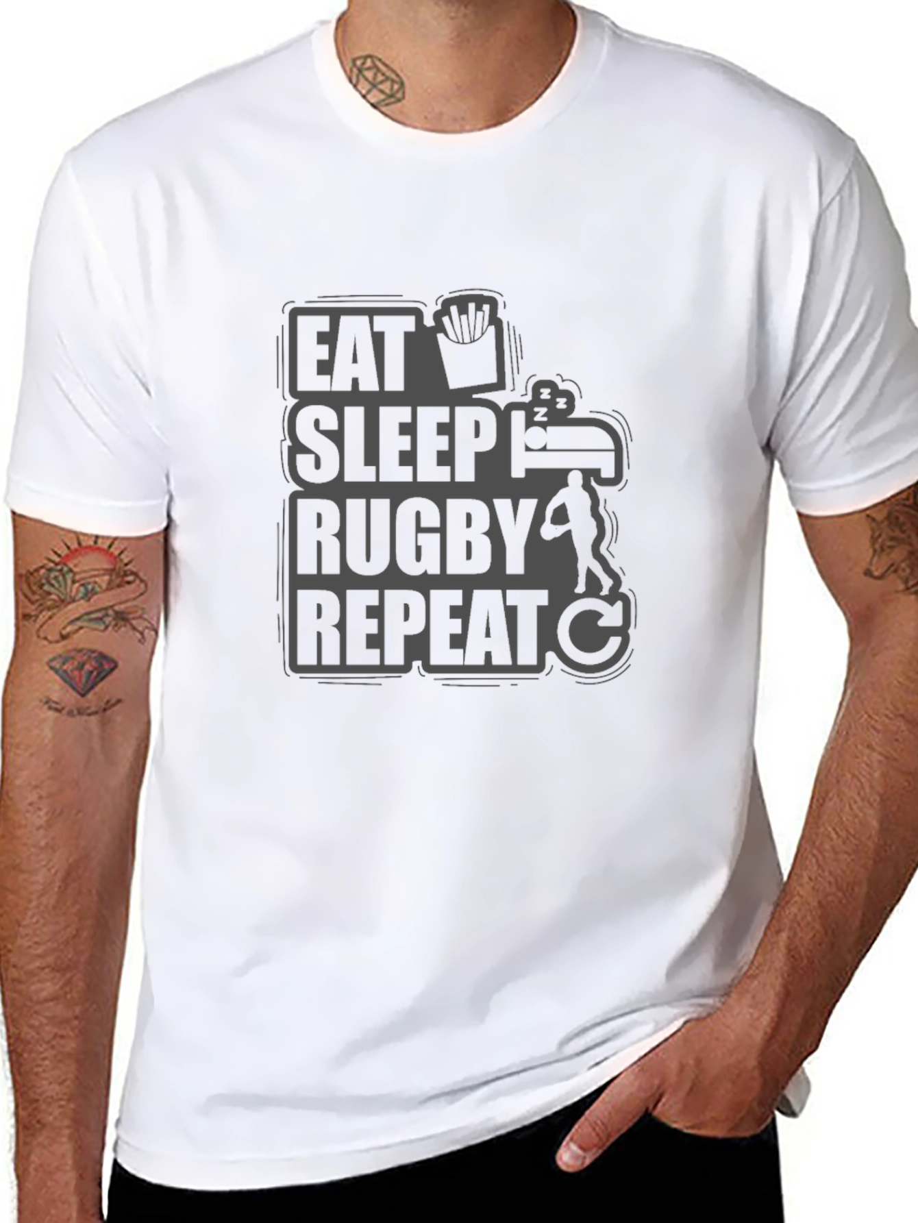 Eat Sleep Rugby Repeat Black Graphic T-Shirt