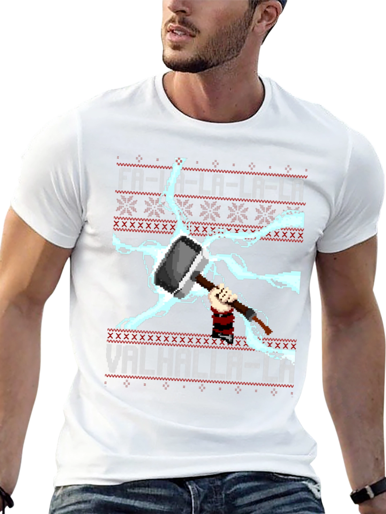 Thor Hammer Pixel Art Ugly Christmas T-Shirt