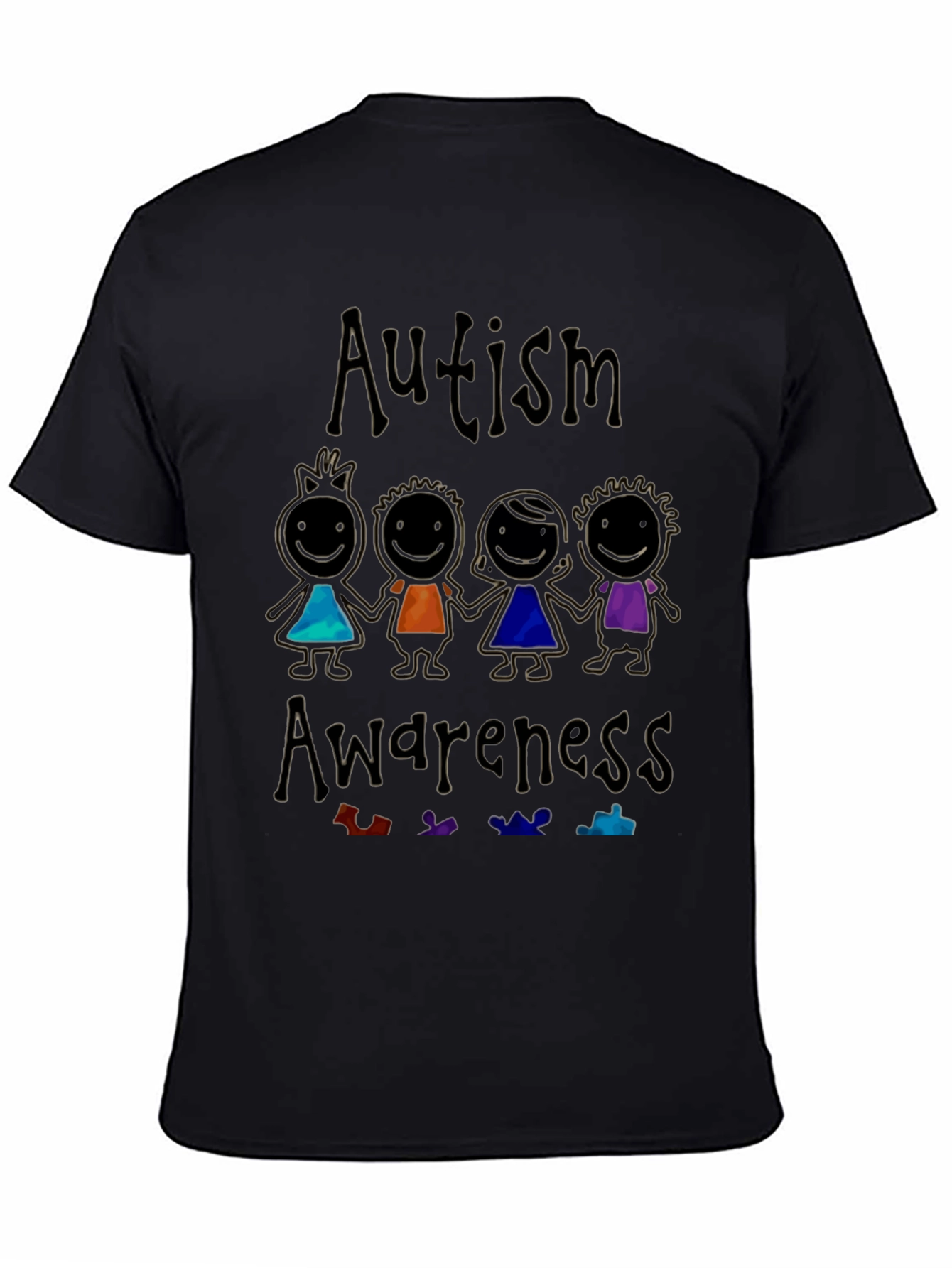 Autism Awareness Graphic Tee - Black Cotton Shirt