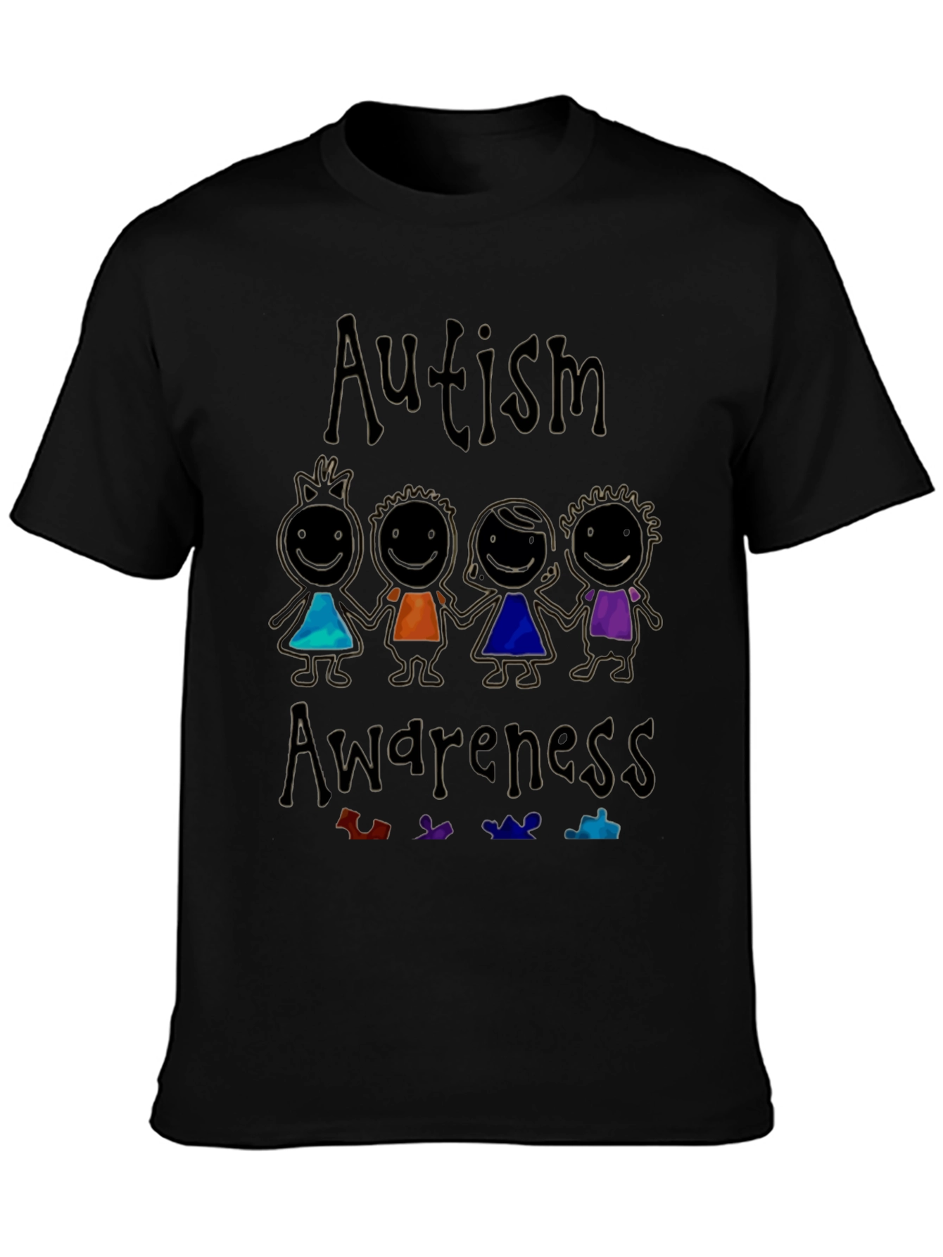 Autism Awareness Graphic Tee - Black Cotton Shirt